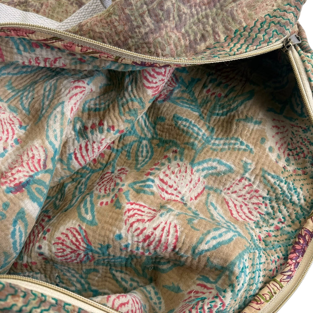 Sac week-end femme Kantha Bagru en coton artisanal vintage sac de voyage bohème Maison Bahan