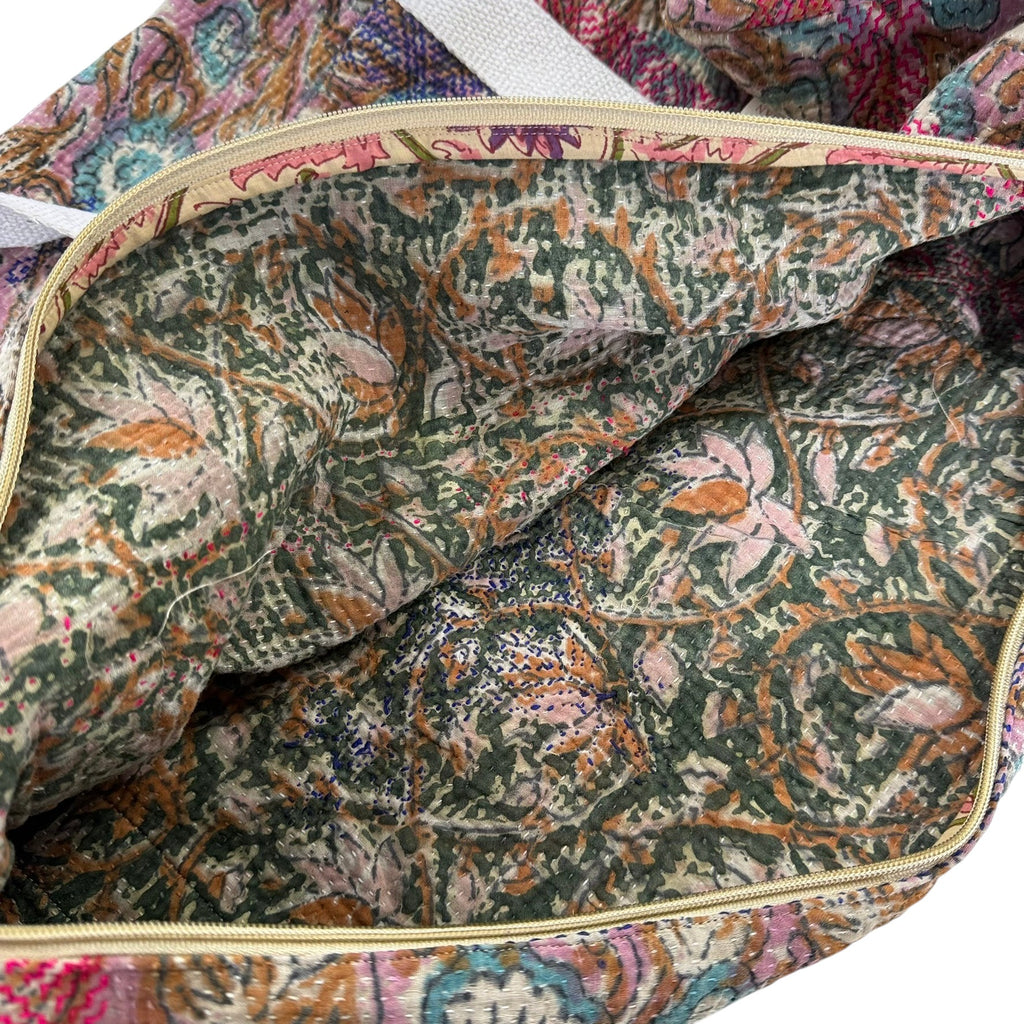 Sac week-end femme Kantha Bagru en coton artisanal vintage sac de voyage bohème Maison Bahan