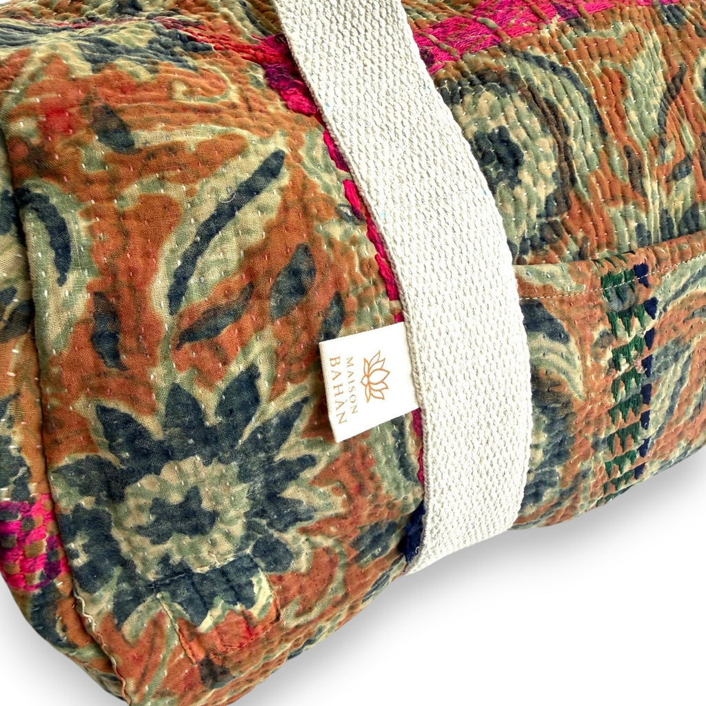 Sac week-end femme Kantha Bagru en coton artisanal vintage sac de voyage bohème Maison Bahan