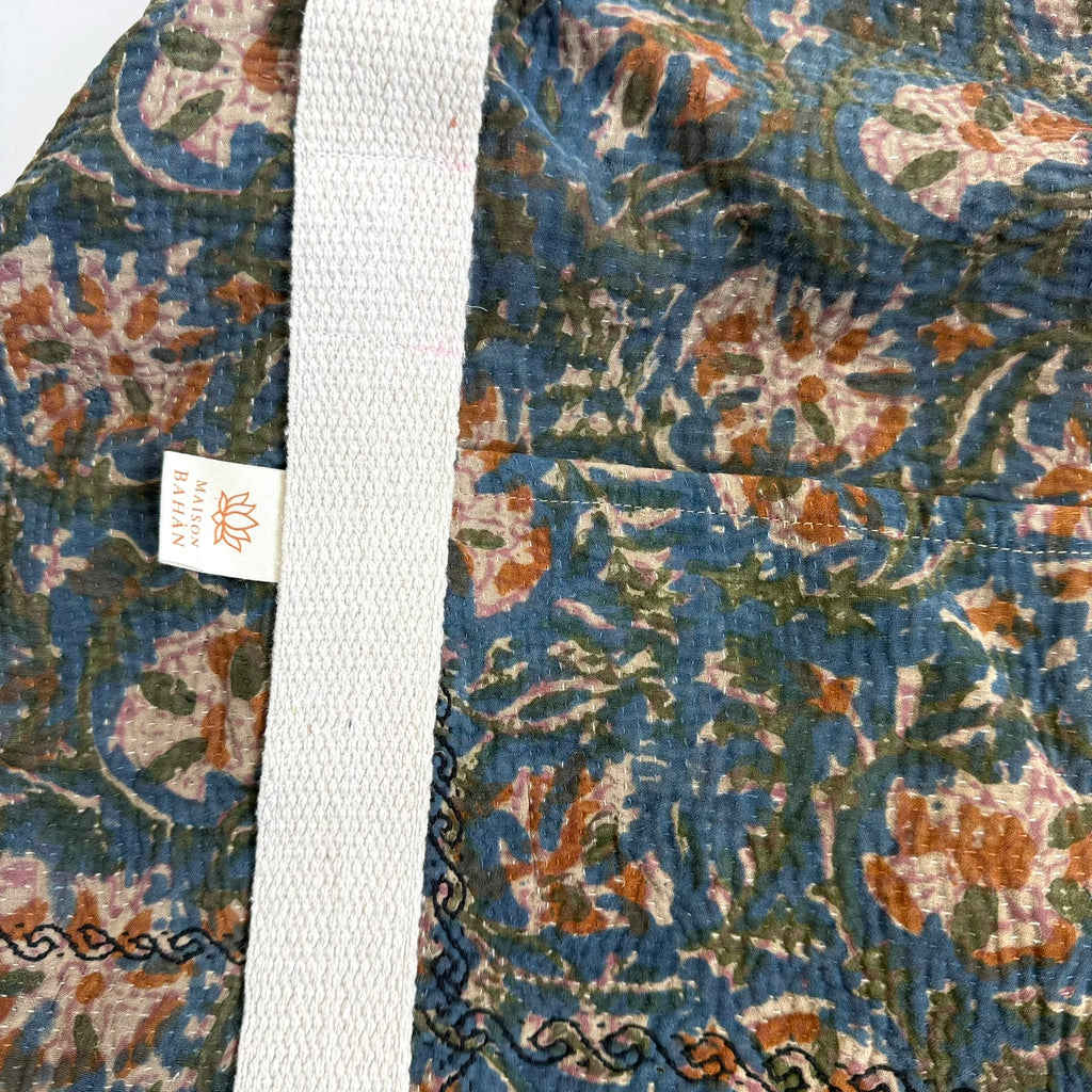 Sac week-end femme Kantha Bagru en coton artisanal vintage sac de voyage bohème Maison Bahan