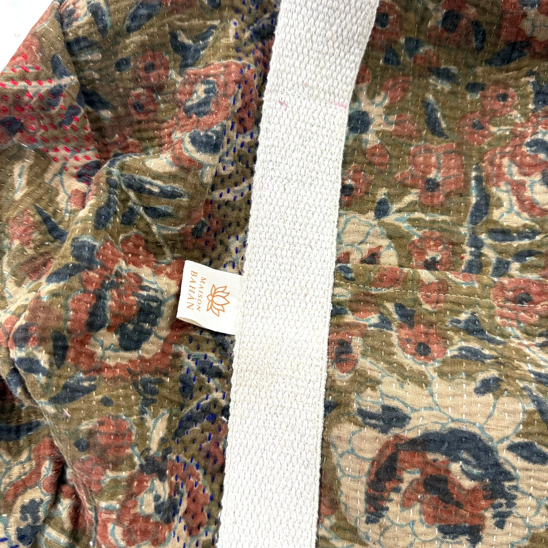 Sac week-end femme Kantha Bagru en coton artisanal vintage sac de voyage bohème Maison Bahan