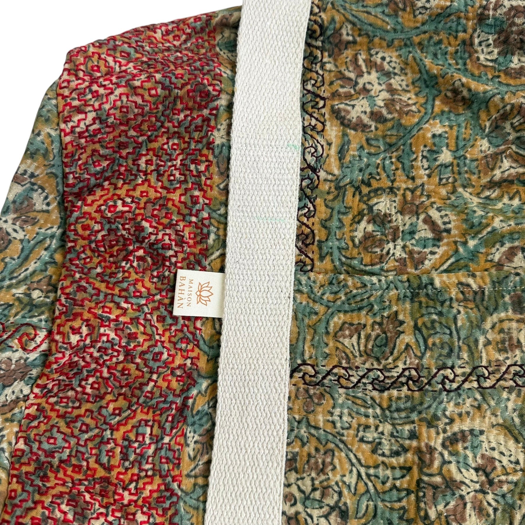 Sac week-end femme Kantha Bagru en coton artisanal vintage sac de voyage bohème Maison Bahan