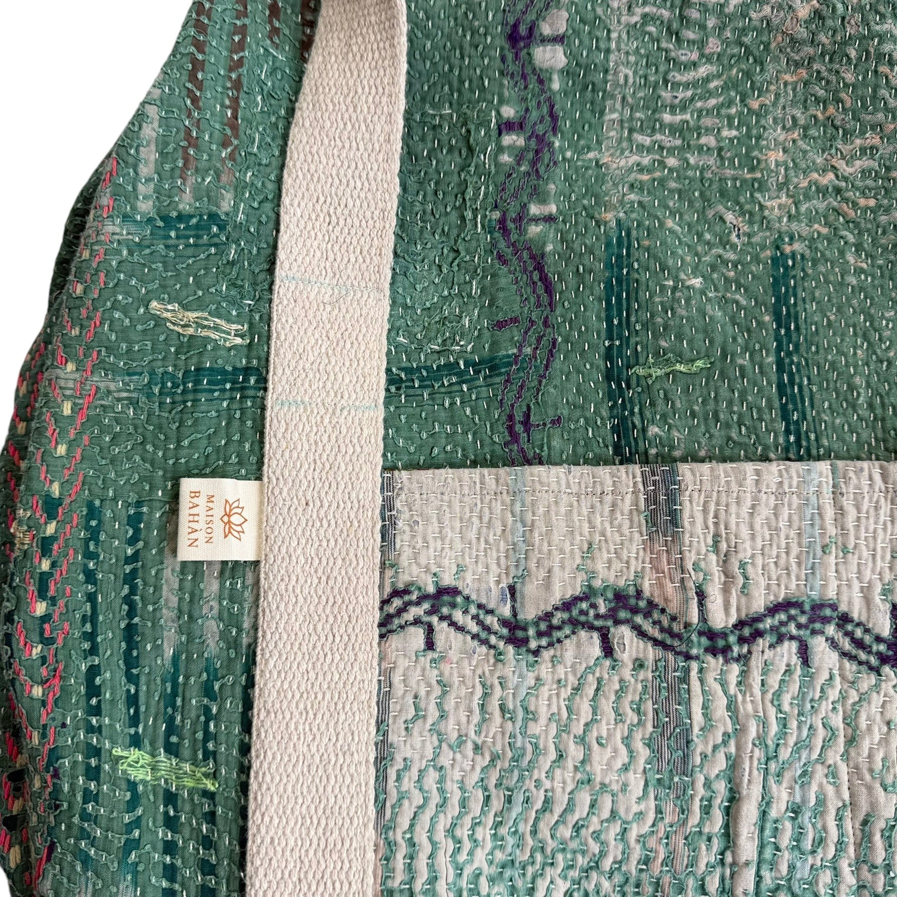 Sac week-end femme Kantha Bagru en coton artisanal vintage sac de voyage bohème Maison Bahan