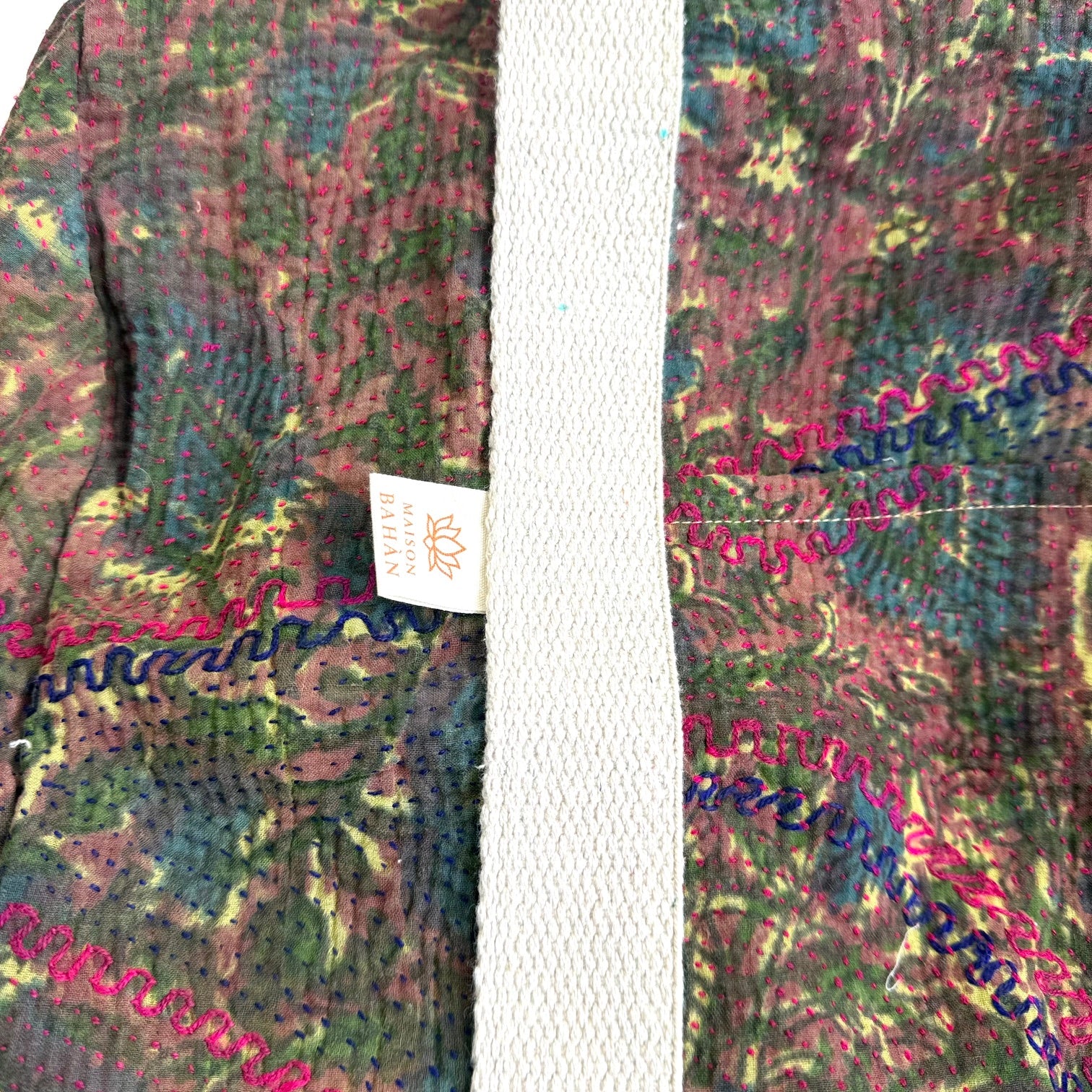Sac week-end femme Kantha Bagru en coton artisanal vintage sac de voyage bohème Maison Bahan