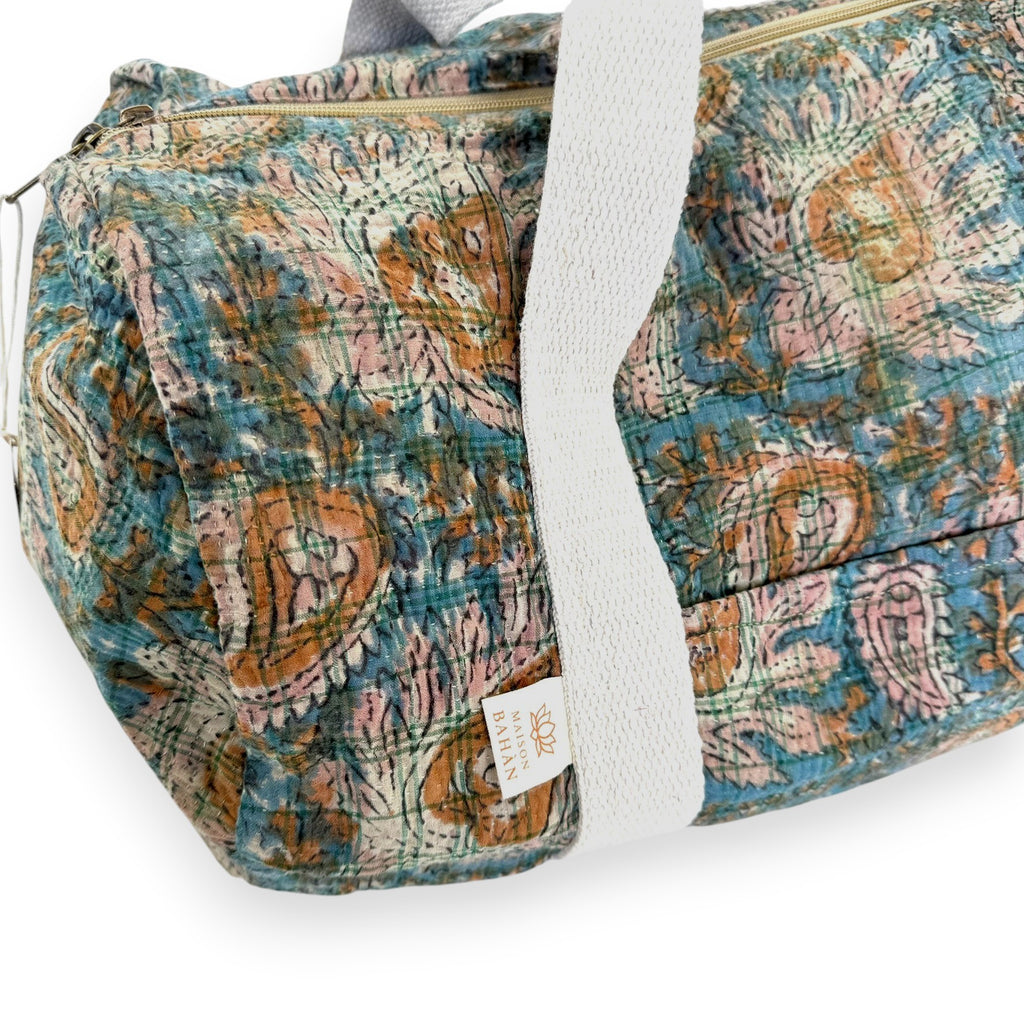 Sac week-end femme Kantha Bagru en coton artisanal vintage sac de voyage bohème Maison Bahan