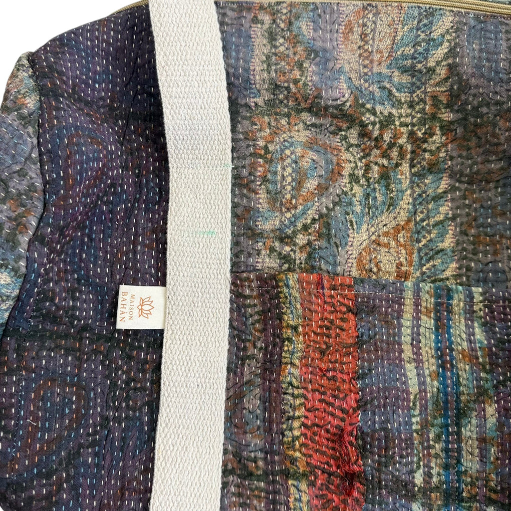Sac week-end femme Kantha Bagru en coton artisanal vintage sac de voyage bohème Maison Bahan