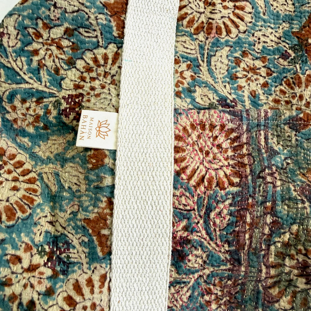 Sac week-end femme Kantha Bagru en coton artisanal vintage sac de voyage bohème Maison Bahan