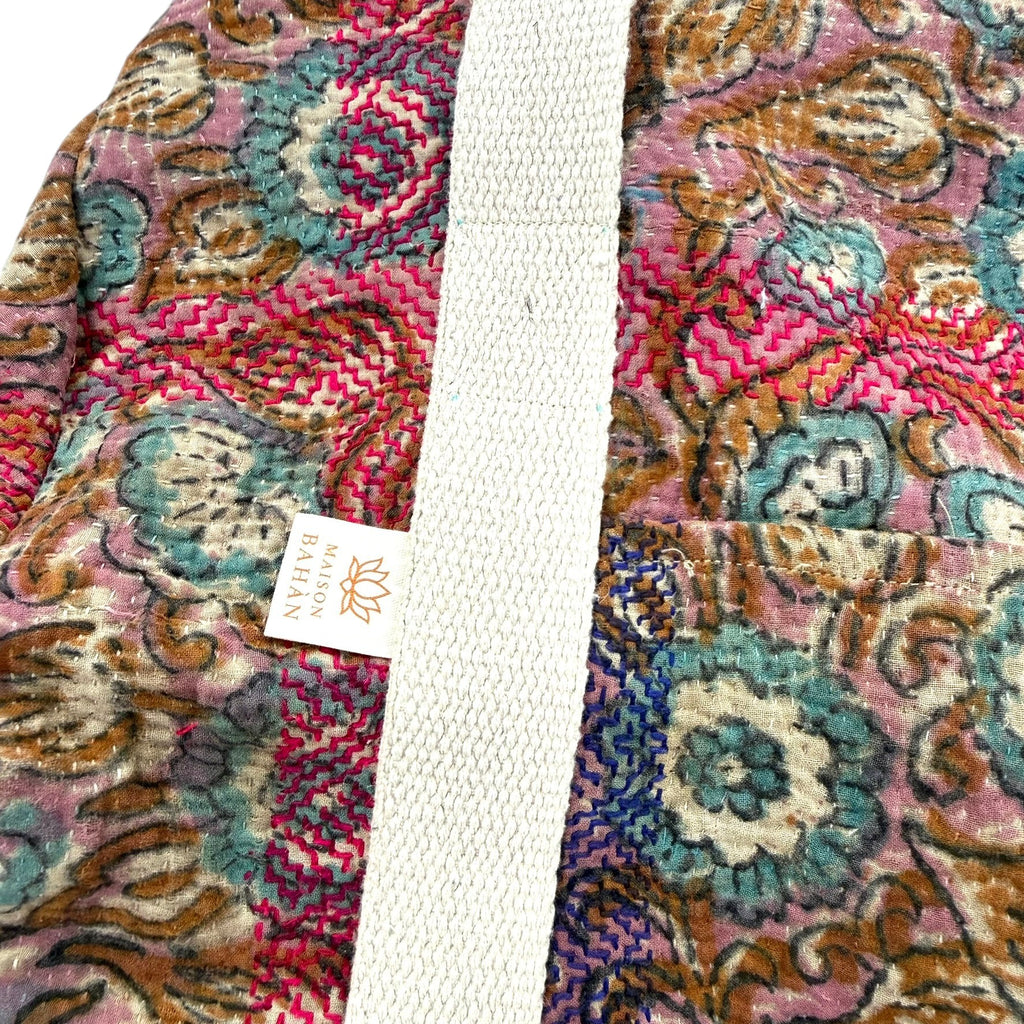 Sac week-end femme Kantha Bagru en coton artisanal vintage sac de voyage bohème Maison Bahan