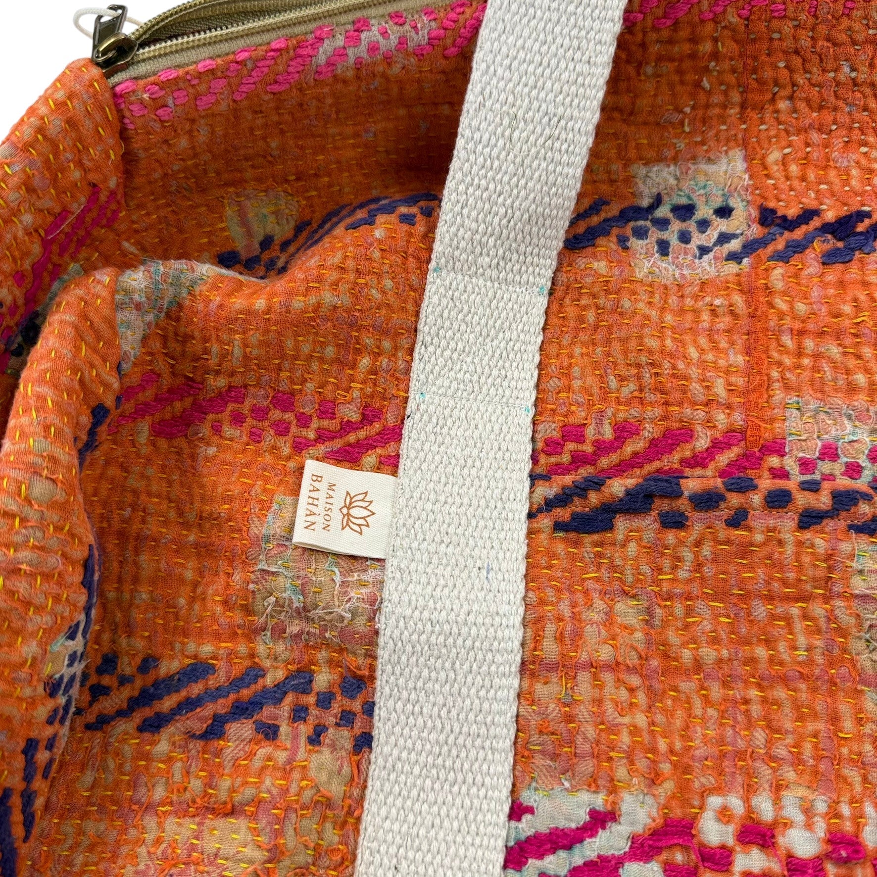 Sac week-end femme Kantha Bagru en coton artisanal vintage sac de voyage bohème Maison Bahan