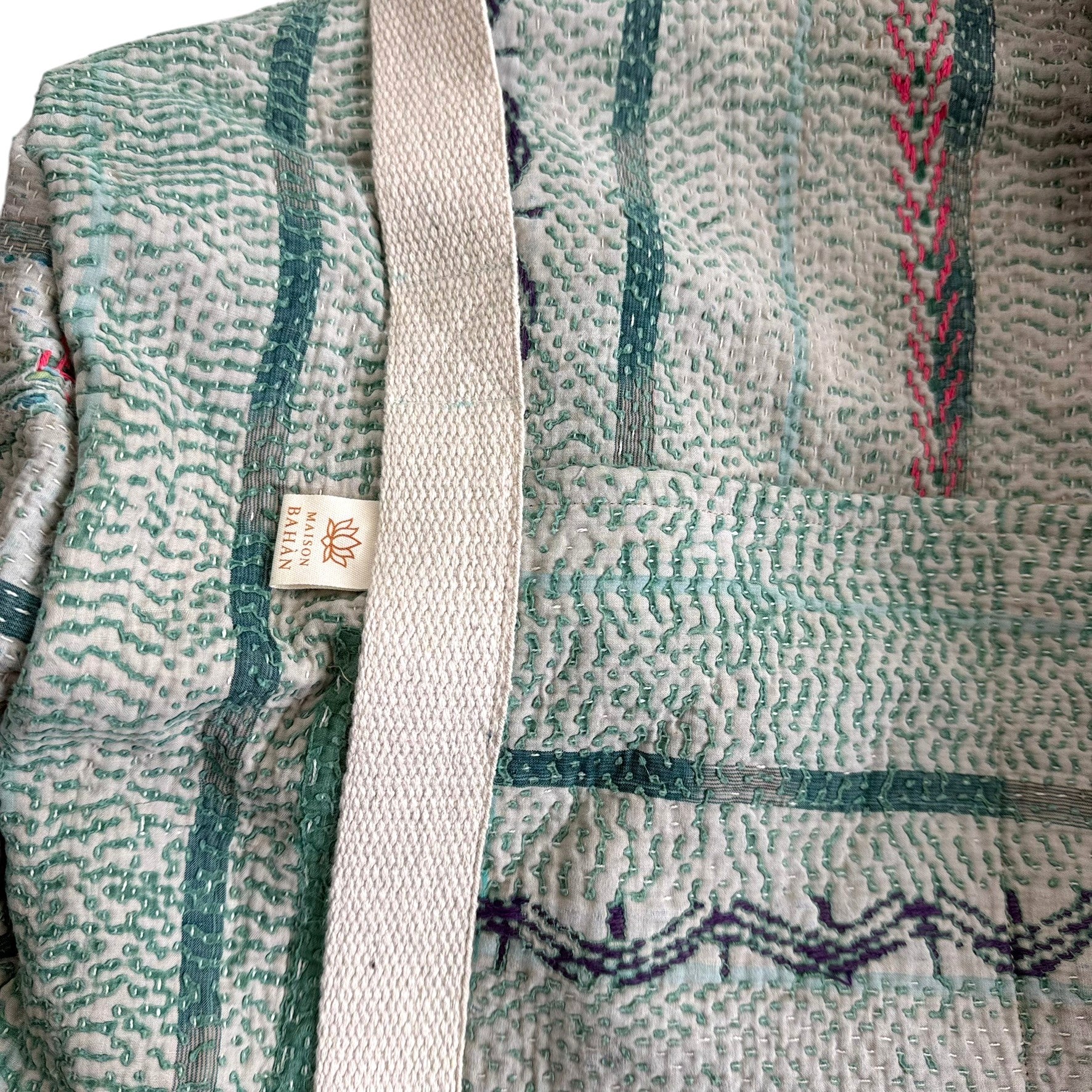 Sac week-end femme Kantha Bagru en coton artisanal vintage sac de voyage bohème Maison Bahan