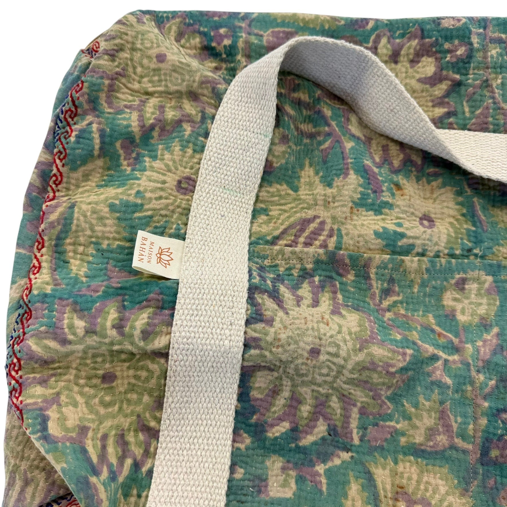 Sac week-end femme Kantha Bagru en coton artisanal vintage sac de voyage bohème Maison Bahan