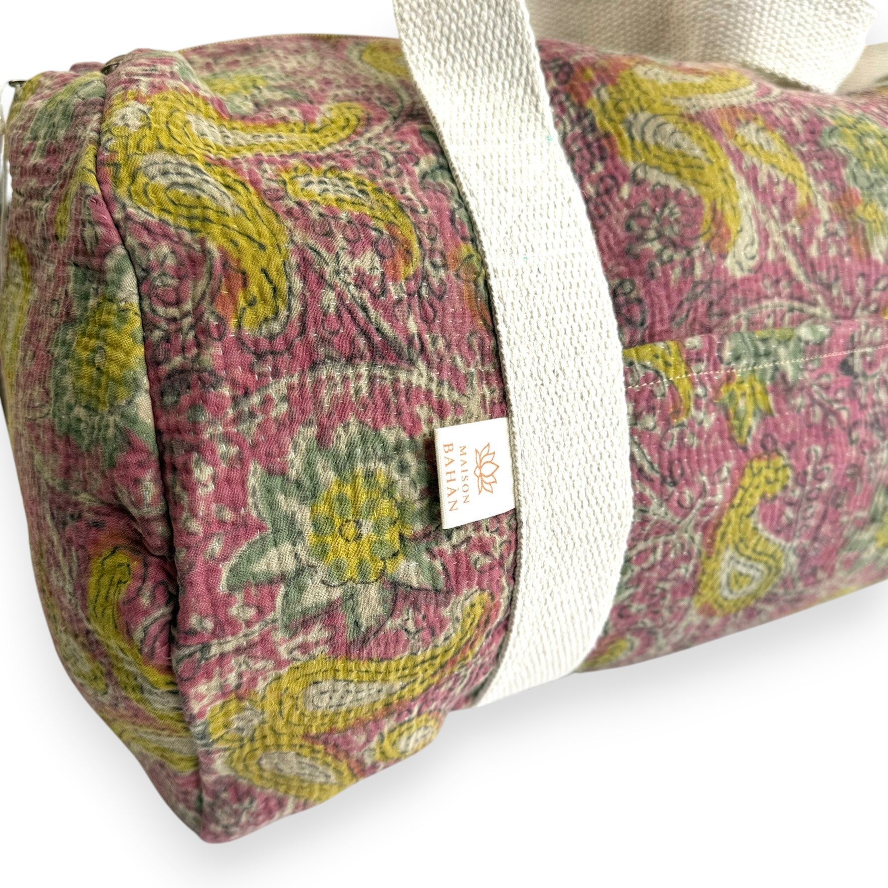 Sac week-end femme Kantha Bagru en coton artisanal vintage sac de voyage bohème Maison Bahan