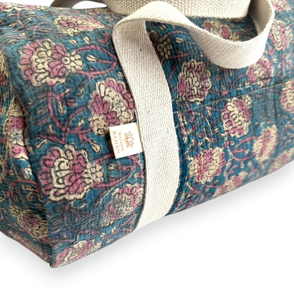 Sac week-end femme Kantha Bagru en coton artisanal vintage sac de voyage bohème Maison Bahan