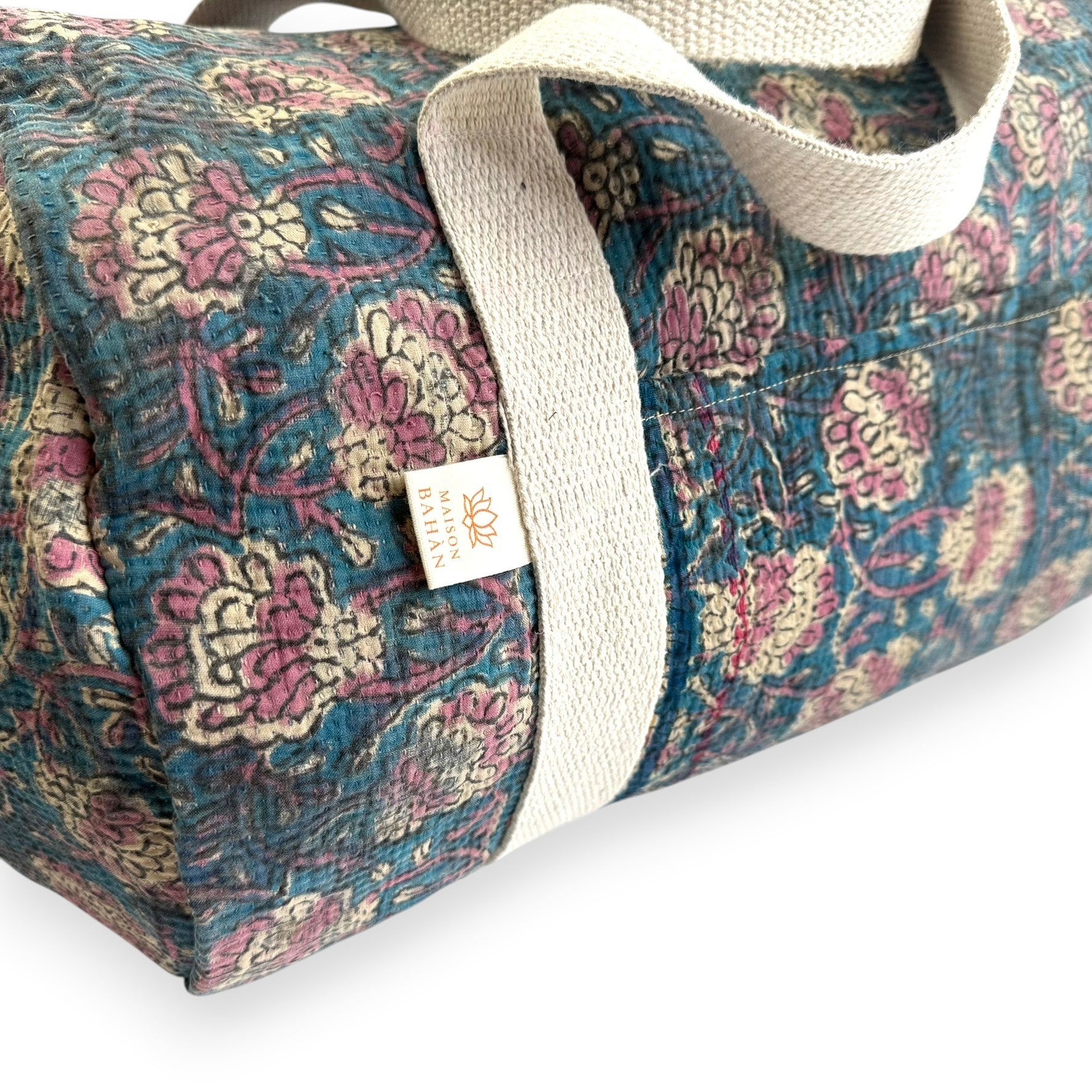 Sac week-end femme Kantha Bagru en coton artisanal vintage sac de voyage bohème Maison Bahan