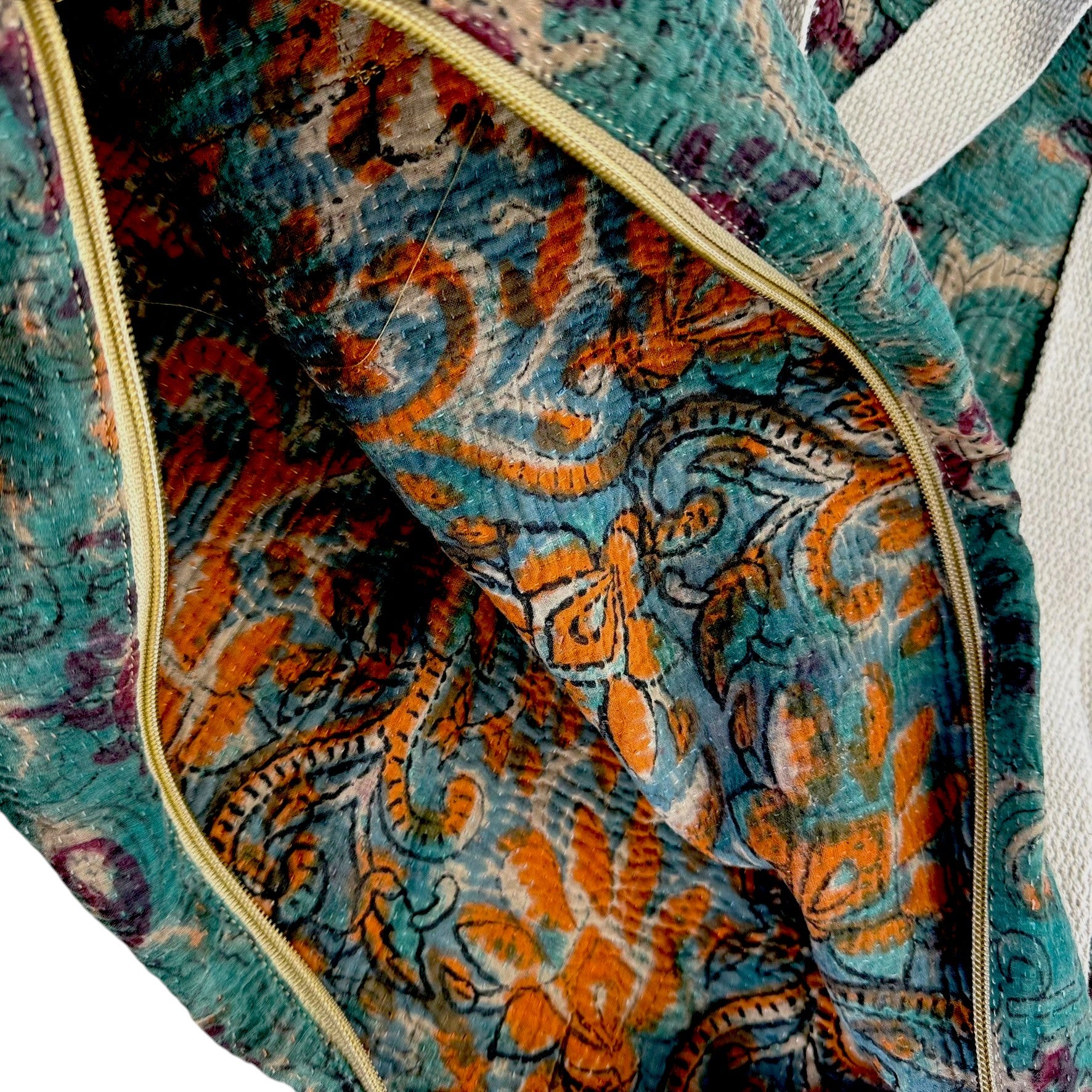 Sac week-end femme Kantha Bagru en coton artisanal vintage sac de voyage bohème Maison Bahan