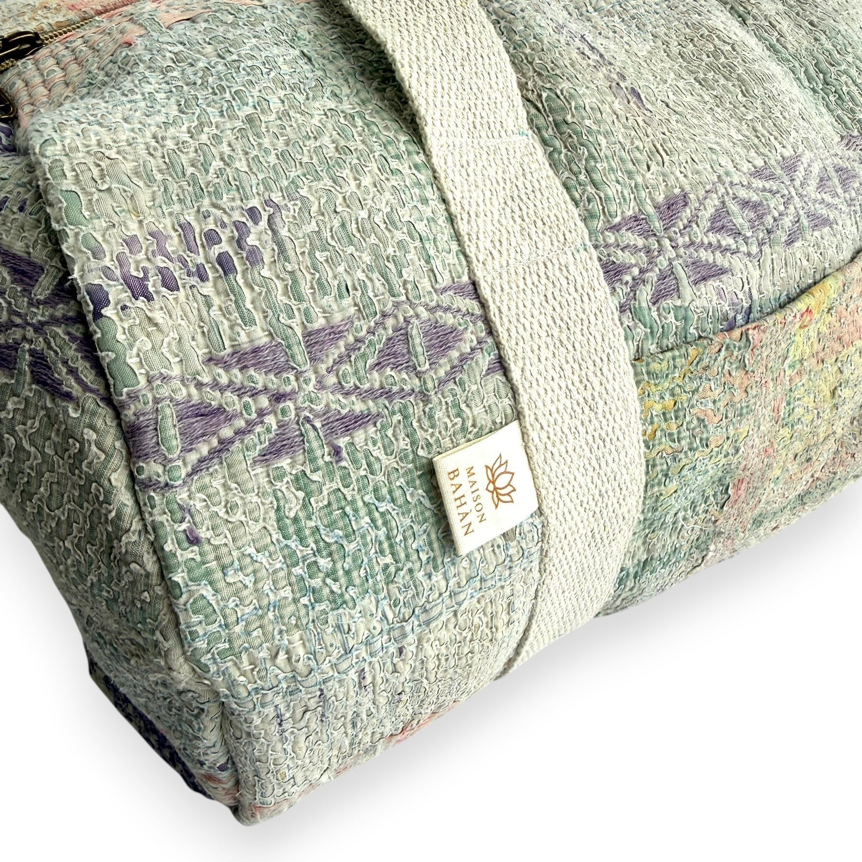 Sac week-end femme Kantha Bagru en coton artisanal vintage sac de voyage bohème Maison Bahan