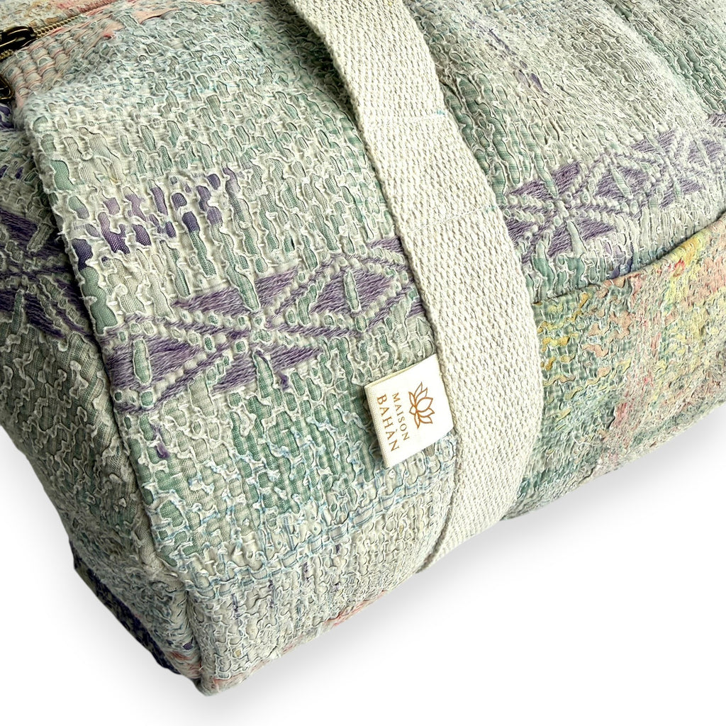 Sac week-end femme Kantha Bagru en coton artisanal vintage sac de voyage bohème Maison Bahan