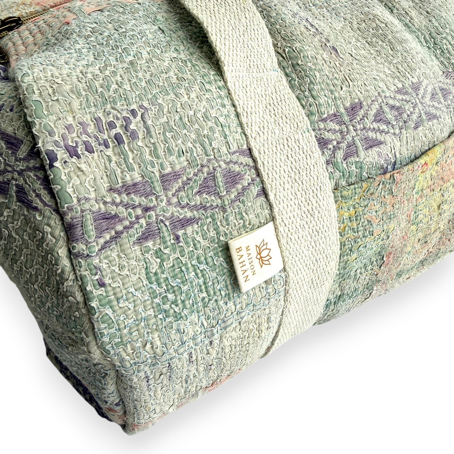 Sac week-end femme Kantha Bagru en coton artisanal vintage sac de voyage bohème Maison Bahan
