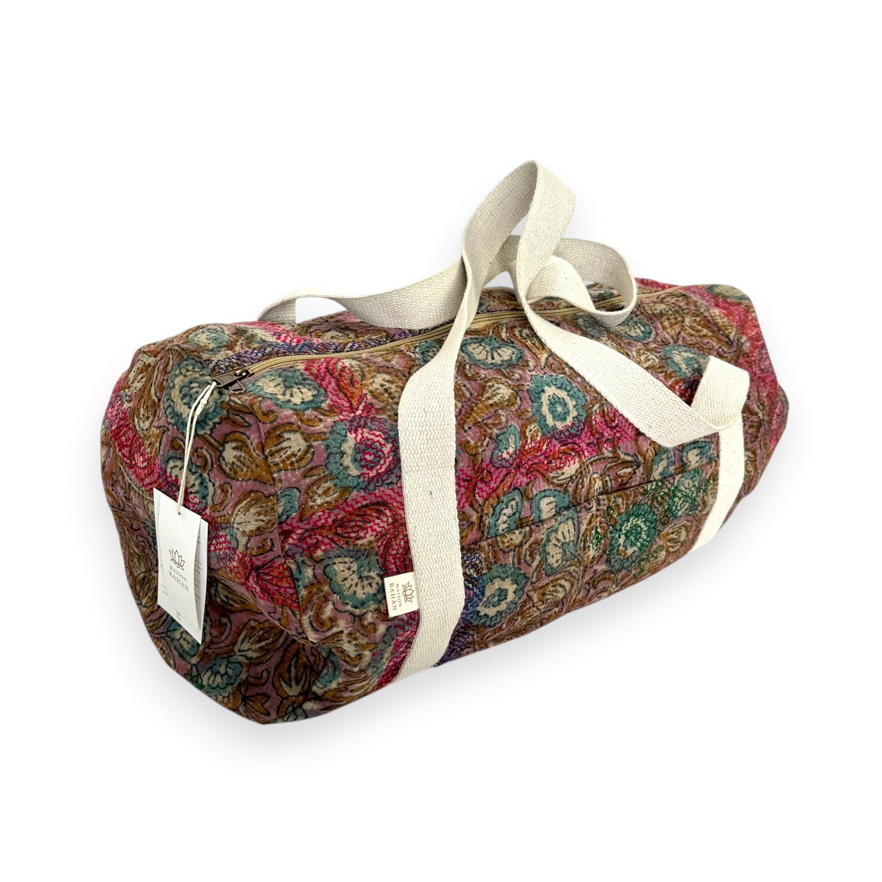 Sac week-end femme Kantha Bagru en coton artisanal vintage sac de voyage bohème Maison Bahan
