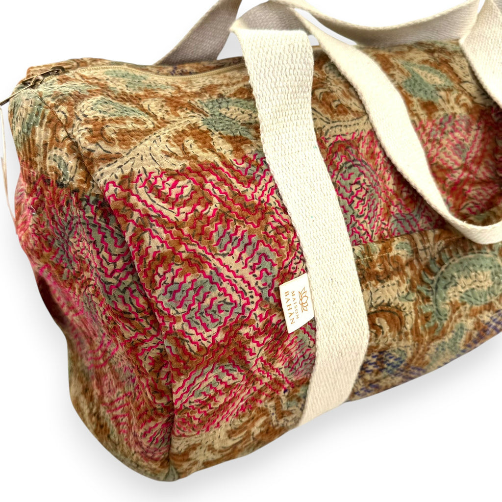 Sac week-end femme Kantha Bagru en coton artisanal vintage sac de voyage bohème Maison Bahan