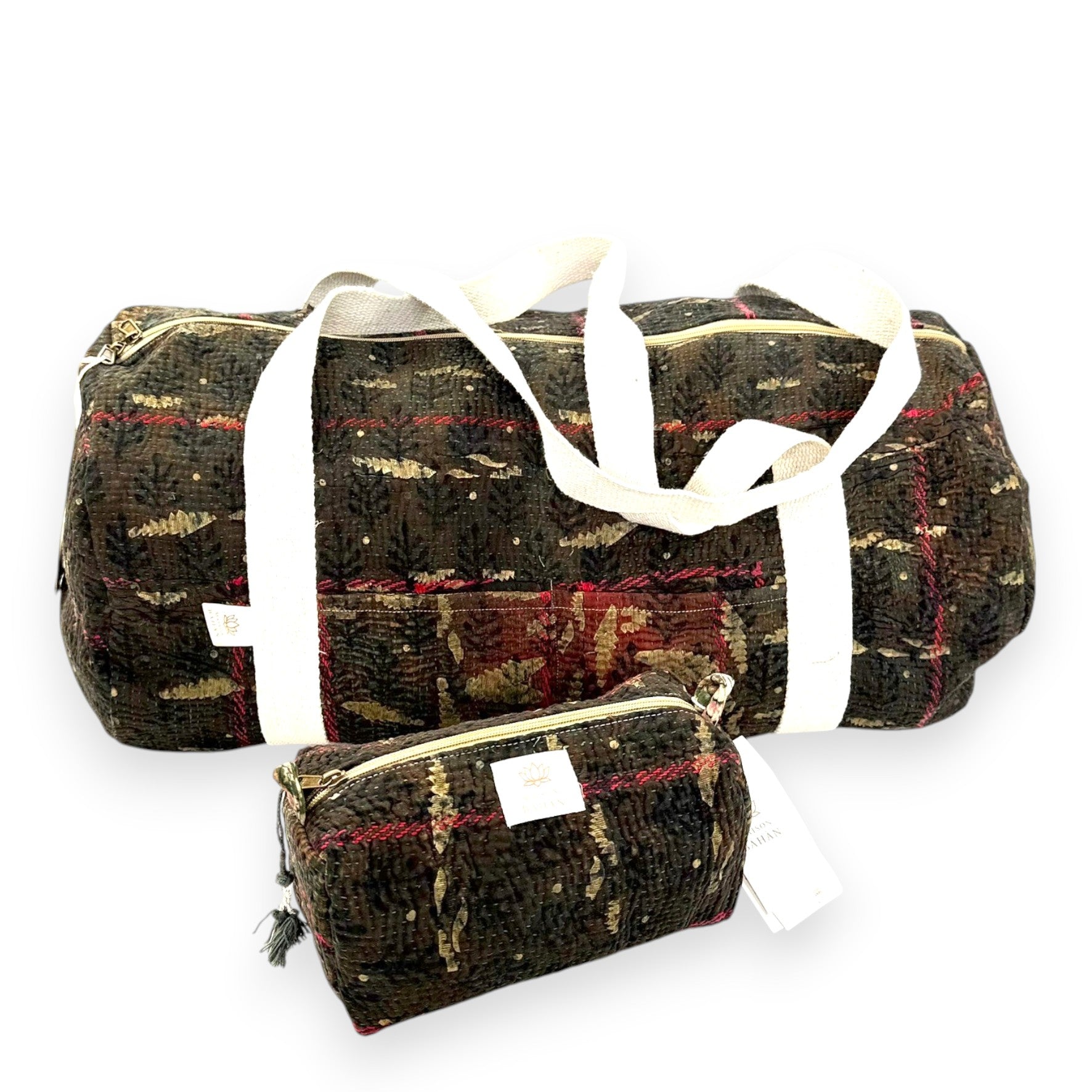 Sac week-end femme Kantha Bagru en coton artisanal vintage sac de voyage bohème Maison Bahan