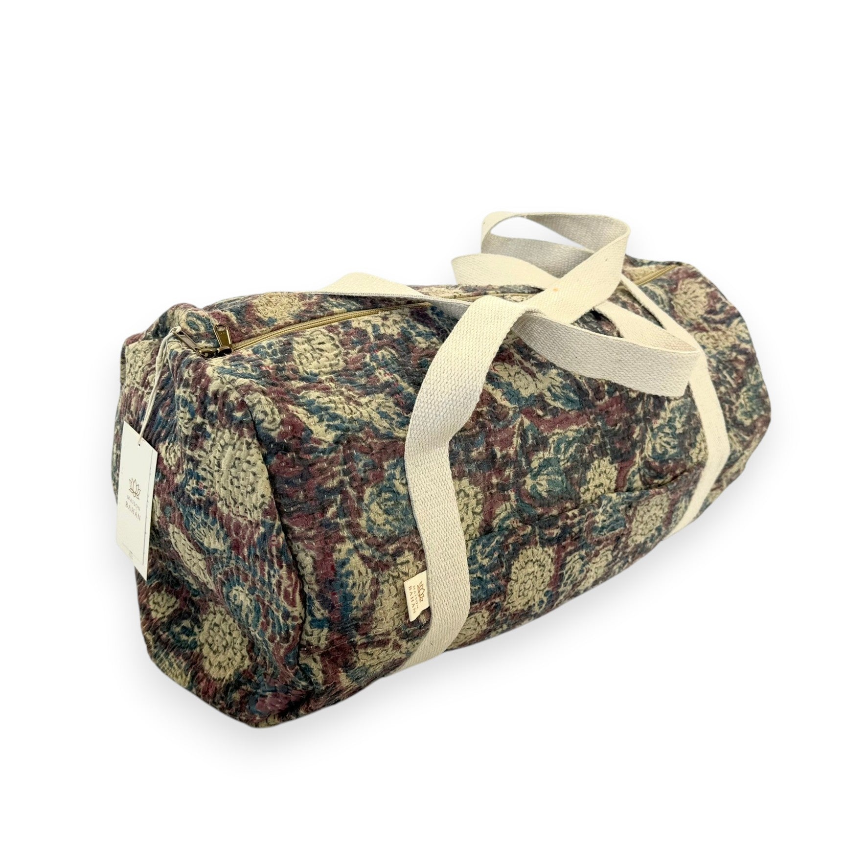 Sac week-end femme Kantha Bagru en coton artisanal vintage sac de voyage bohème Maison Bahan