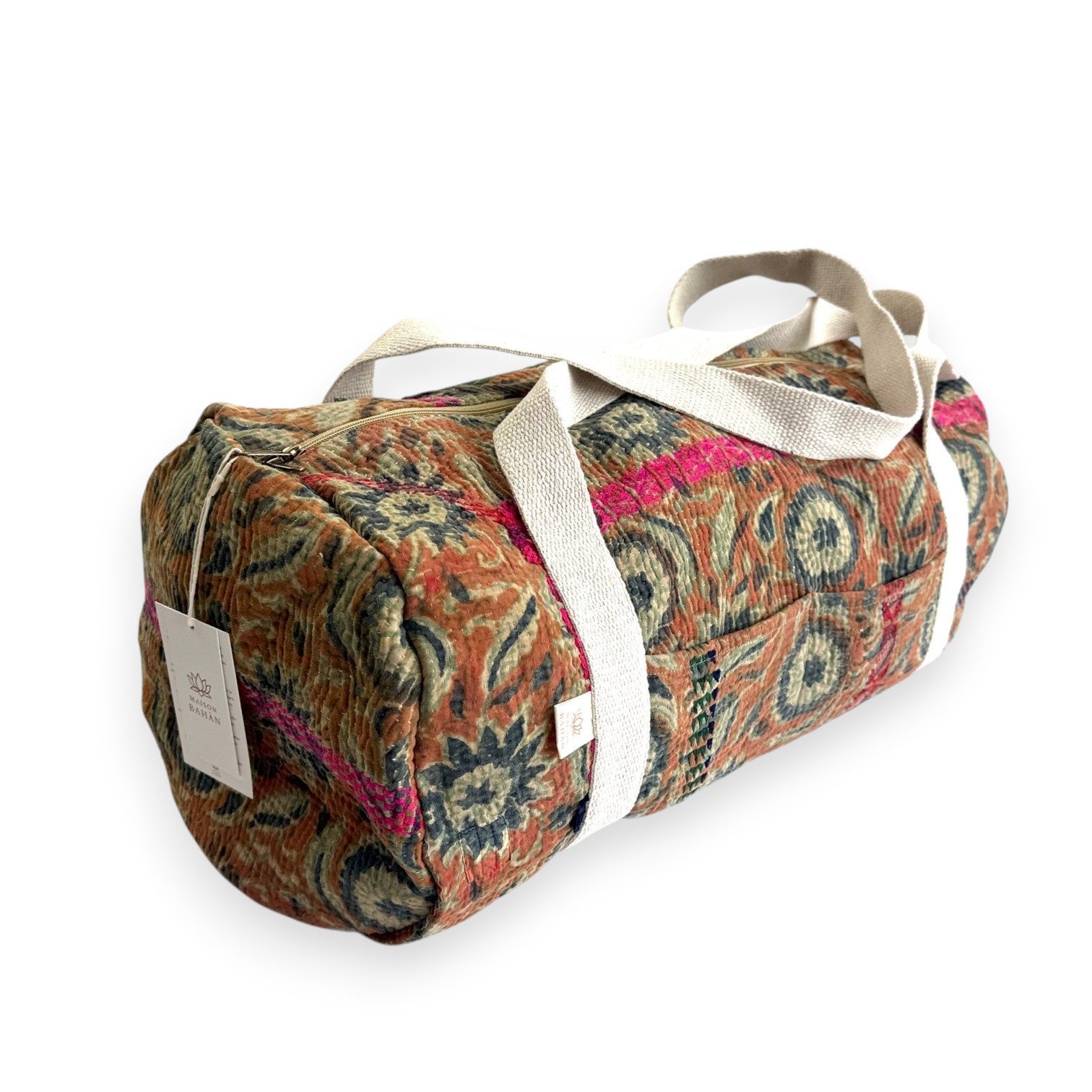 Sac week-end femme Kantha Bagru en coton artisanal vintage sac de voyage bohème Maison Bahan