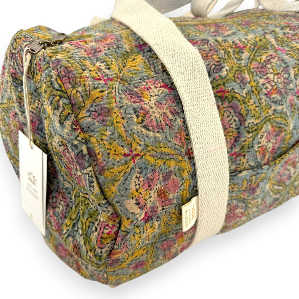 Sac week-end femme Kantha Bagru en coton artisanal vintage sac de voyage bohème Maison Bahan