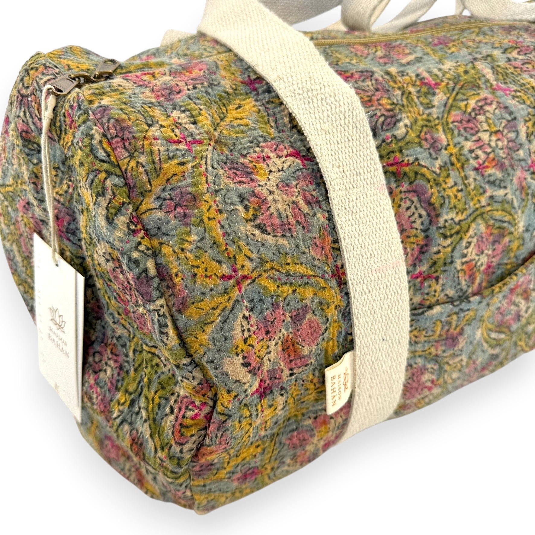Sac week-end femme Kantha Bagru en coton artisanal vintage sac de voyage bohème Maison Bahan