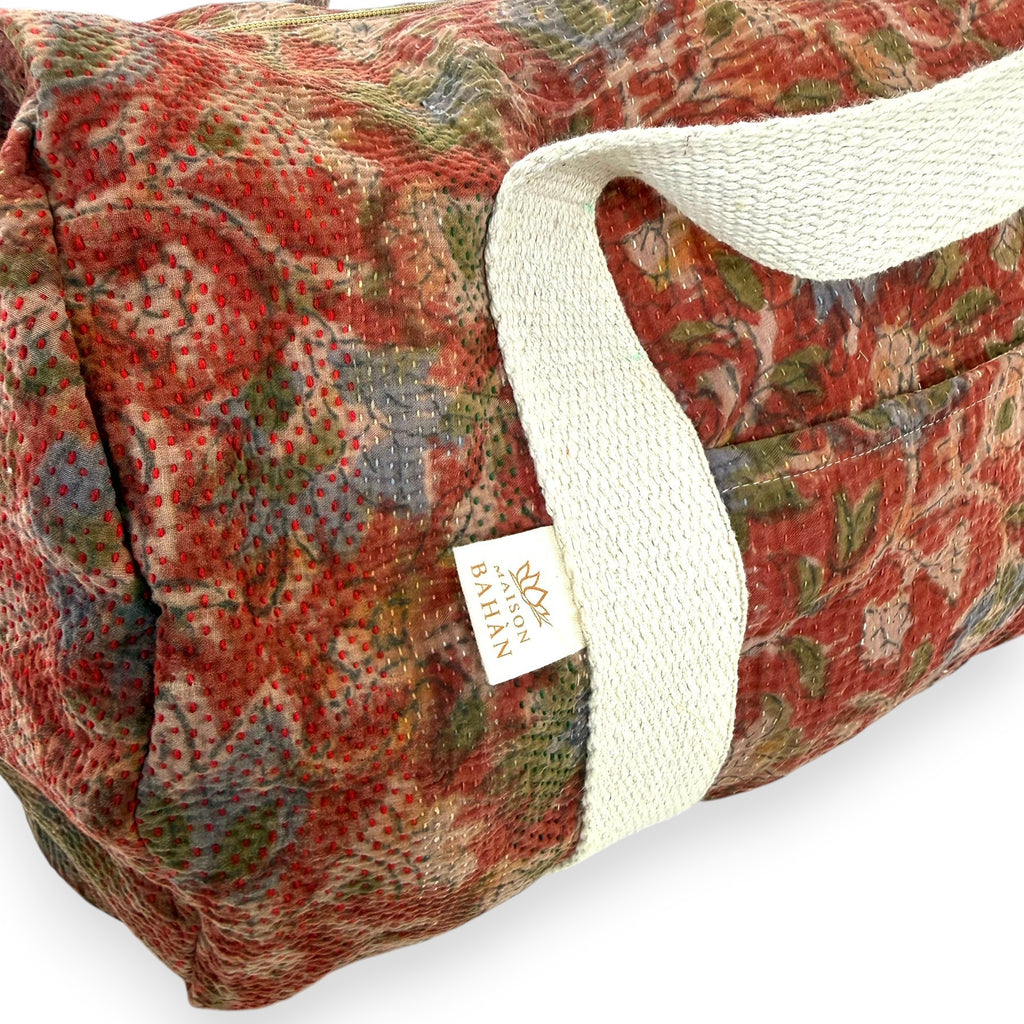 Sac week-end femme Kantha Bagru en coton artisanal vintage sac de voyage bohème Maison Bahan