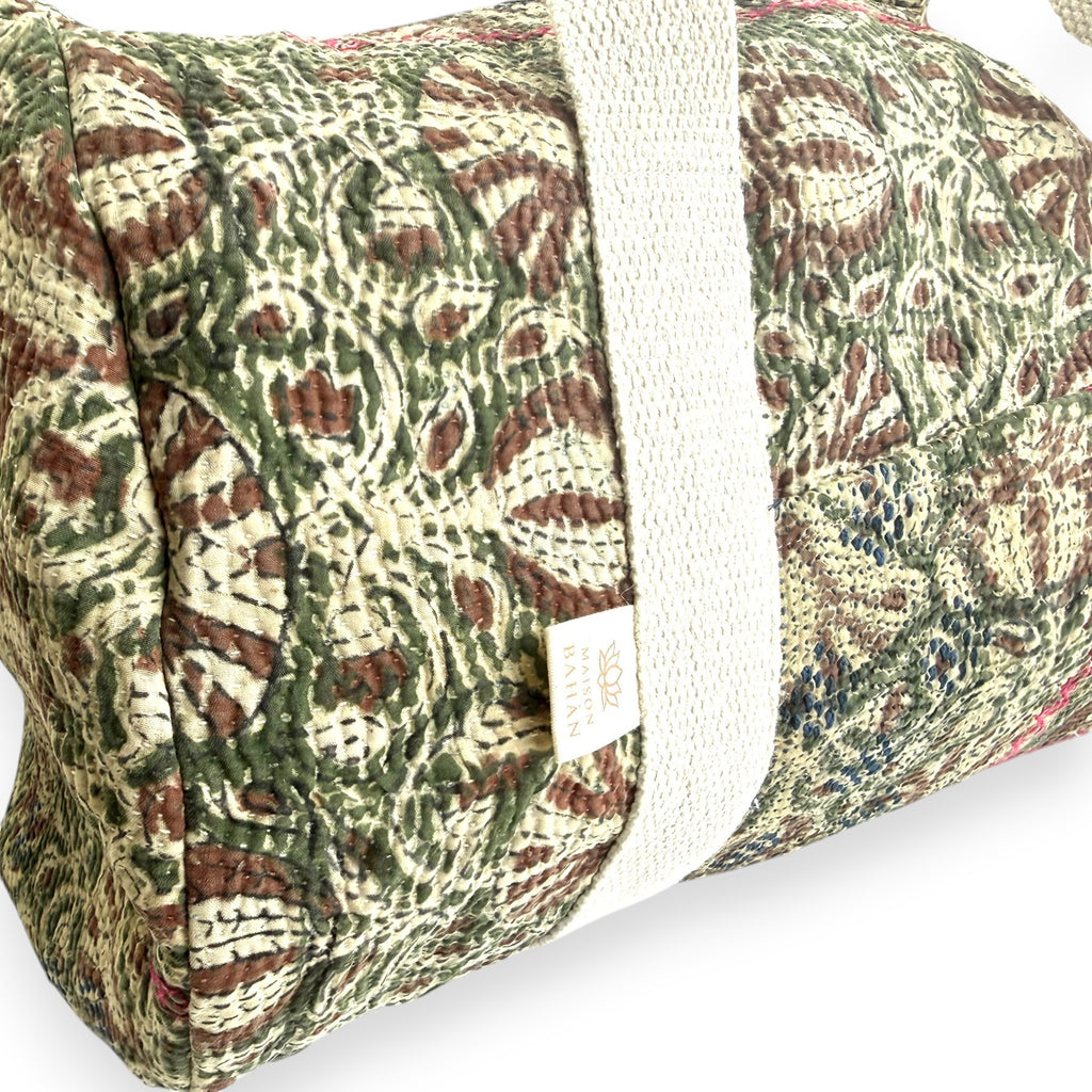 Sac week-end femme Kantha Bagru en coton artisanal vintage sac de voyage bohème Maison Bahan