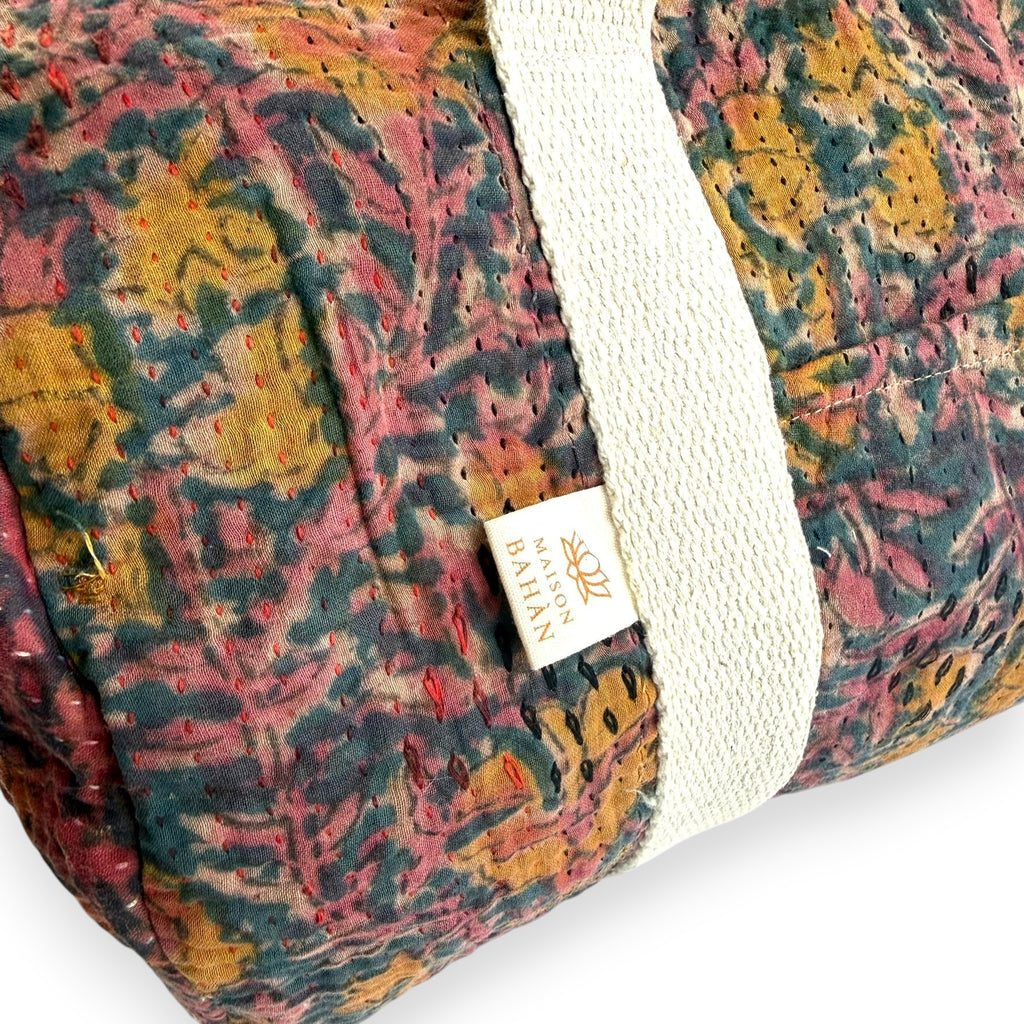 Sac week-end femme Kantha Bagru en coton artisanal vintage sac de voyage bohème Maison Bahan