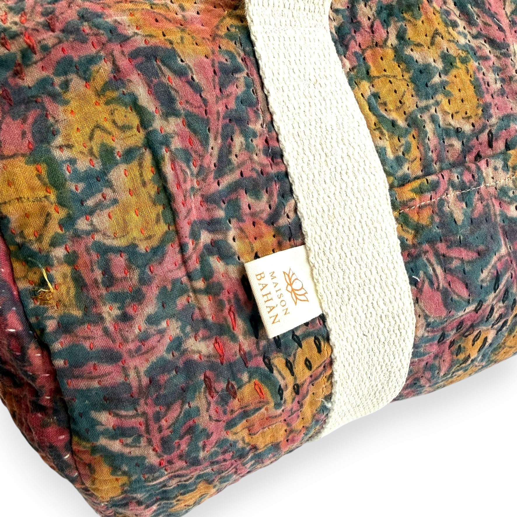 Sac week-end femme Kantha Bagru en coton artisanal vintage sac de voyage bohème Maison Bahan