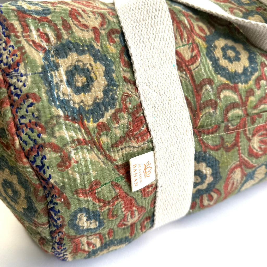 Sac week-end femme Kantha Bagru en coton artisanal vintage sac de voyage bohème Maison Bahan