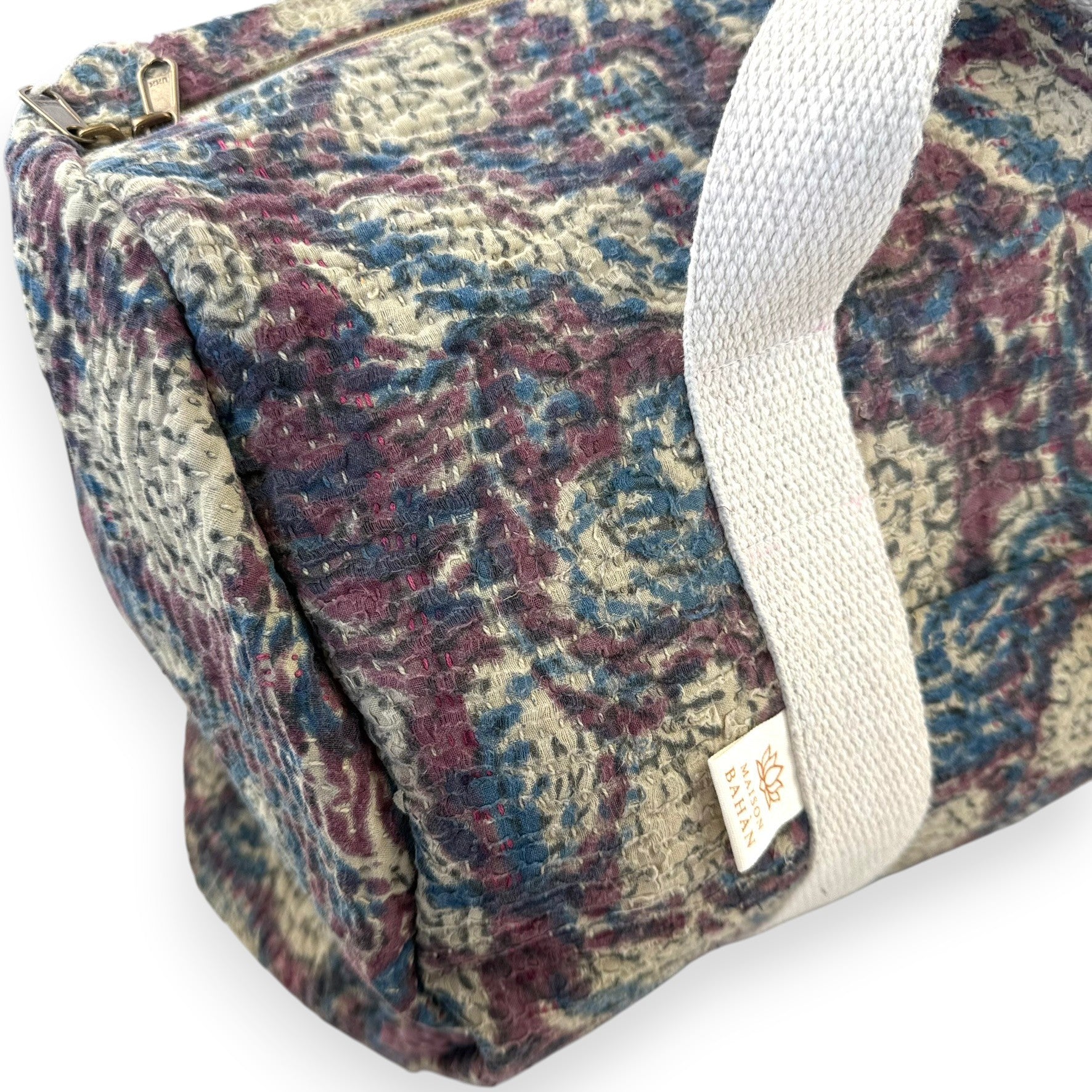 Sac week-end femme Kantha Bagru en coton artisanal vintage sac de voyage bohème Maison Bahan