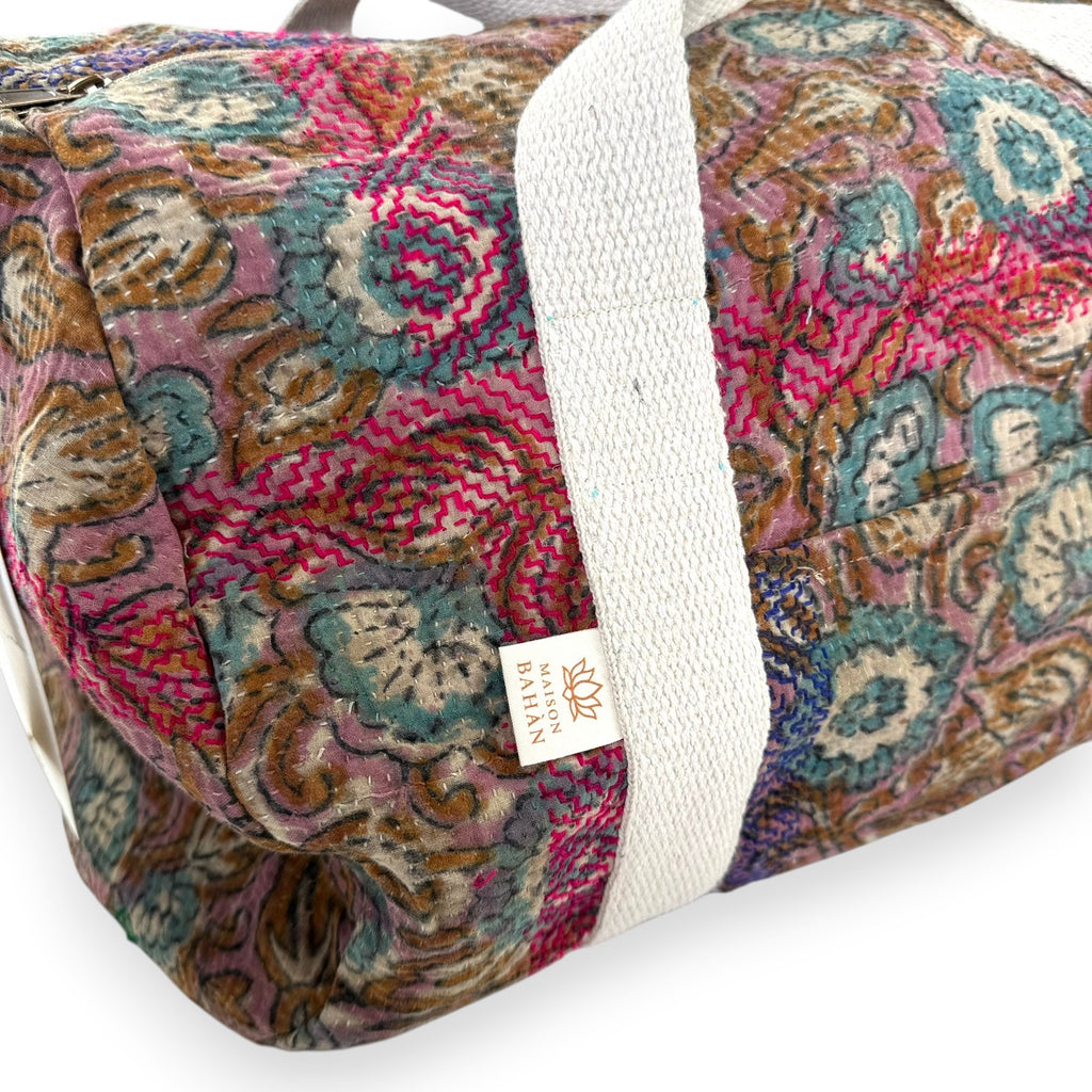 Sac week-end femme Kantha Bagru en coton artisanal vintage sac de voyage bohème Maison Bahan