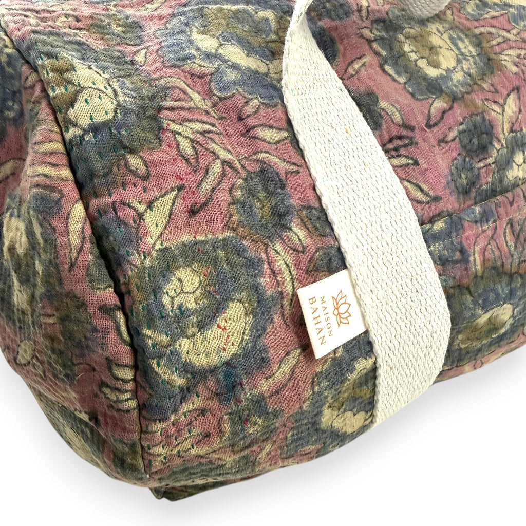 Sac week-end femme Kantha Bagru en coton artisanal vintage sac de voyage bohème Maison Bahan