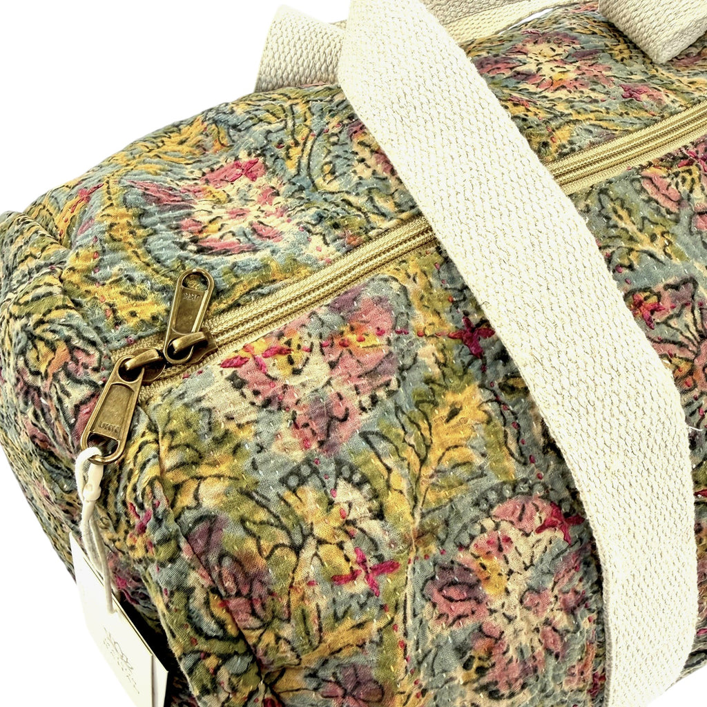 Sac week-end femme Kantha Bagru en coton artisanal vintage sac de voyage bohème Maison Bahan