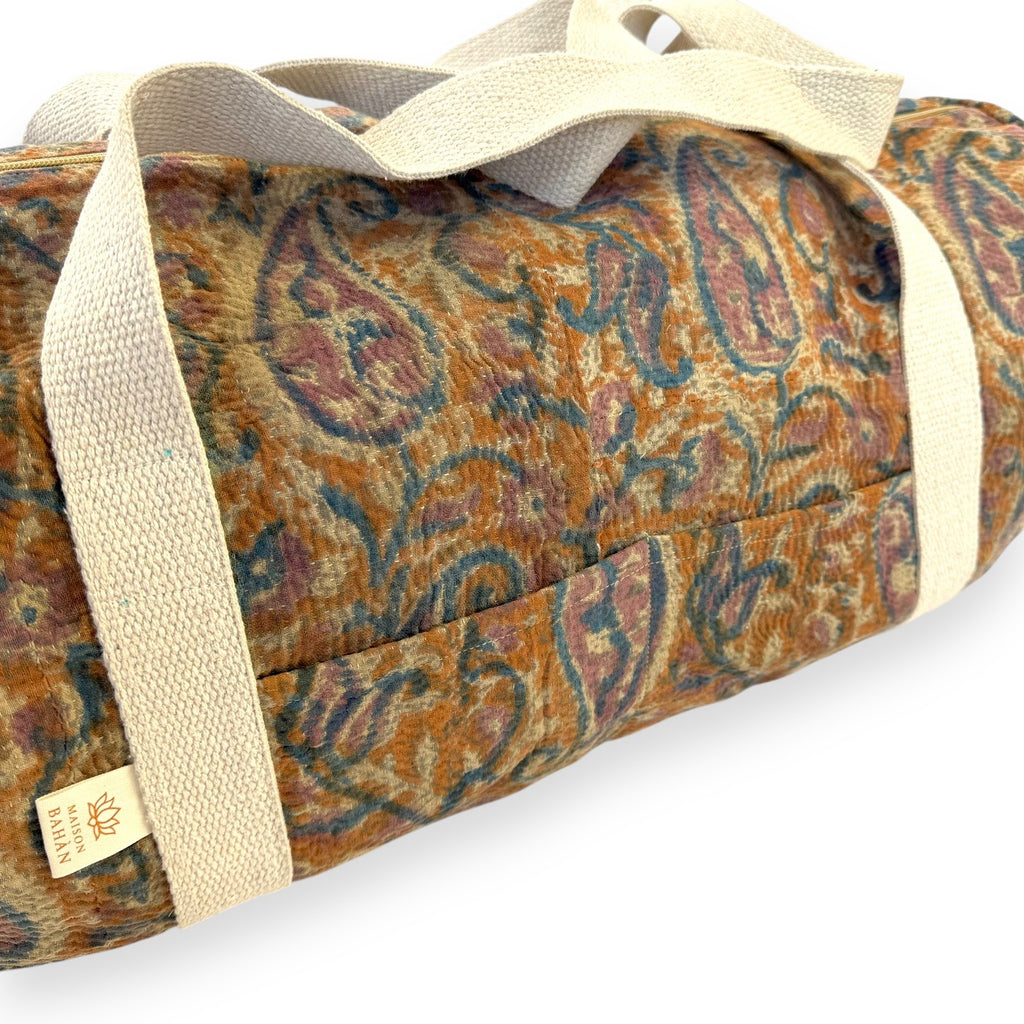 Sac week-end femme Kantha Bagru en coton artisanal vintage sac de voyage bohème Maison Bahan