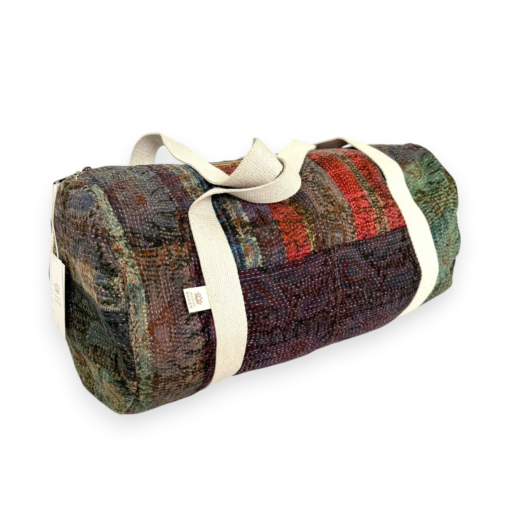 Sac week-end femme Kantha Bagru en coton artisanal vintage sac de voyage bohème Maison Bahan
