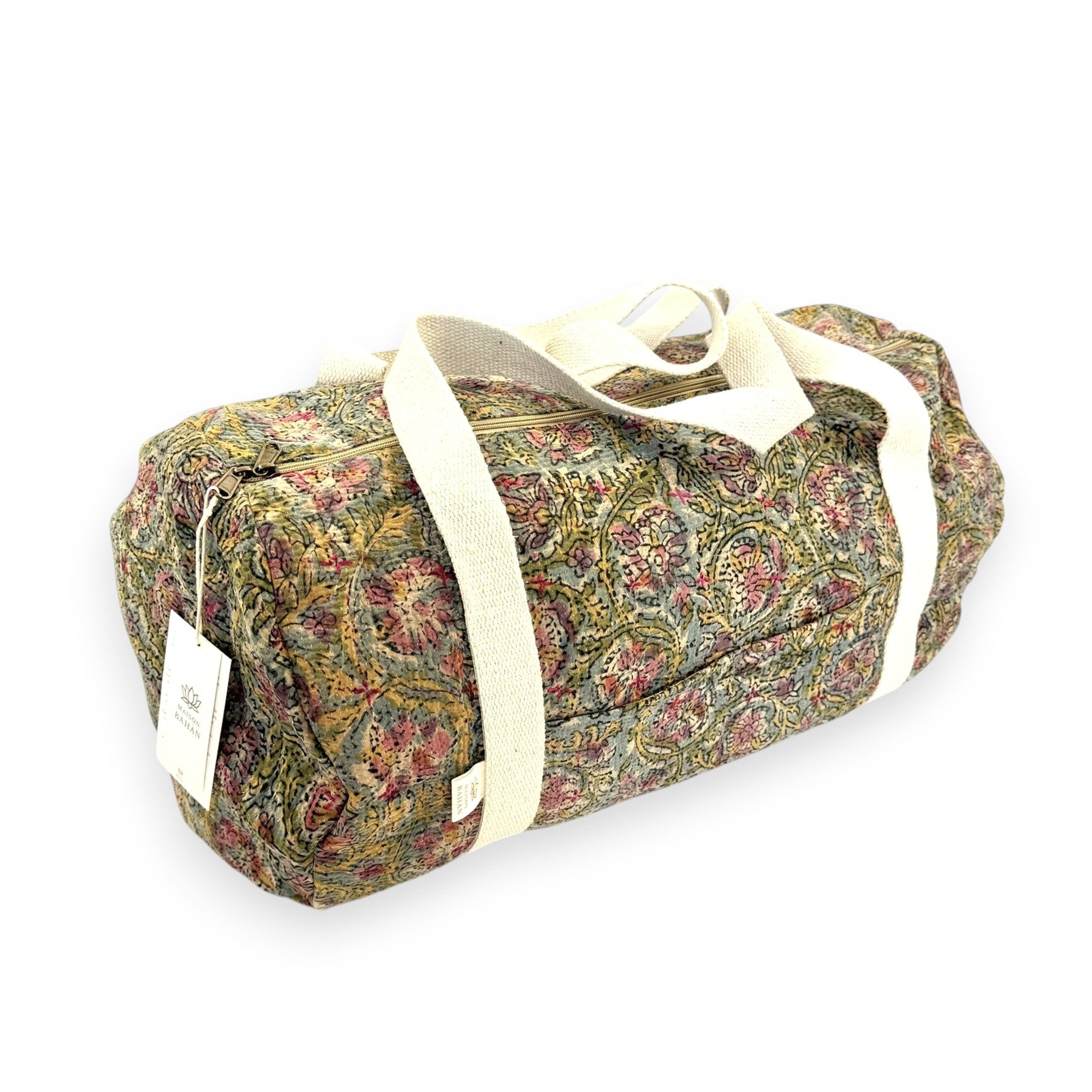Sac week-end femme Kantha Bagru en coton artisanal vintage sac de voyage bohème Maison Bahan