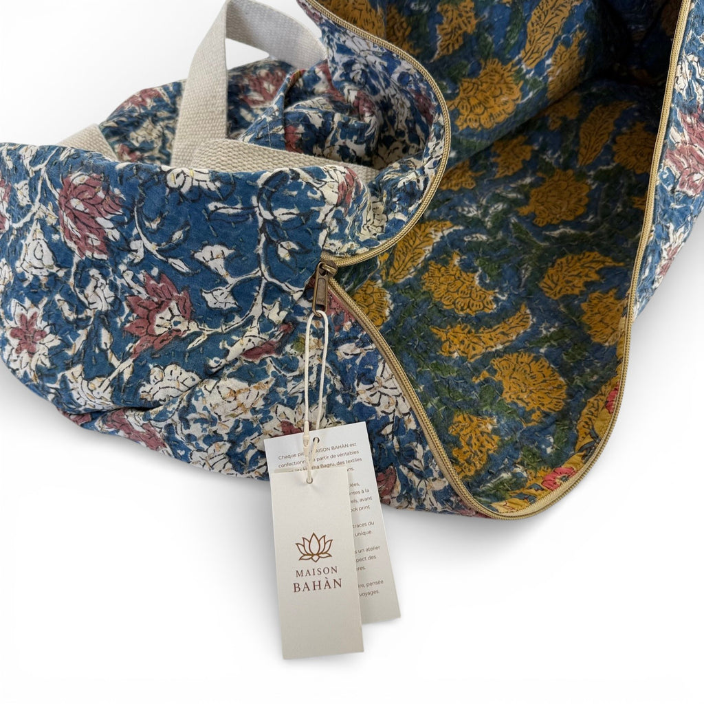 Sac week-end femme Kantha Bagru en coton artisanal vintage sac de voyage bohème Maison Bahan