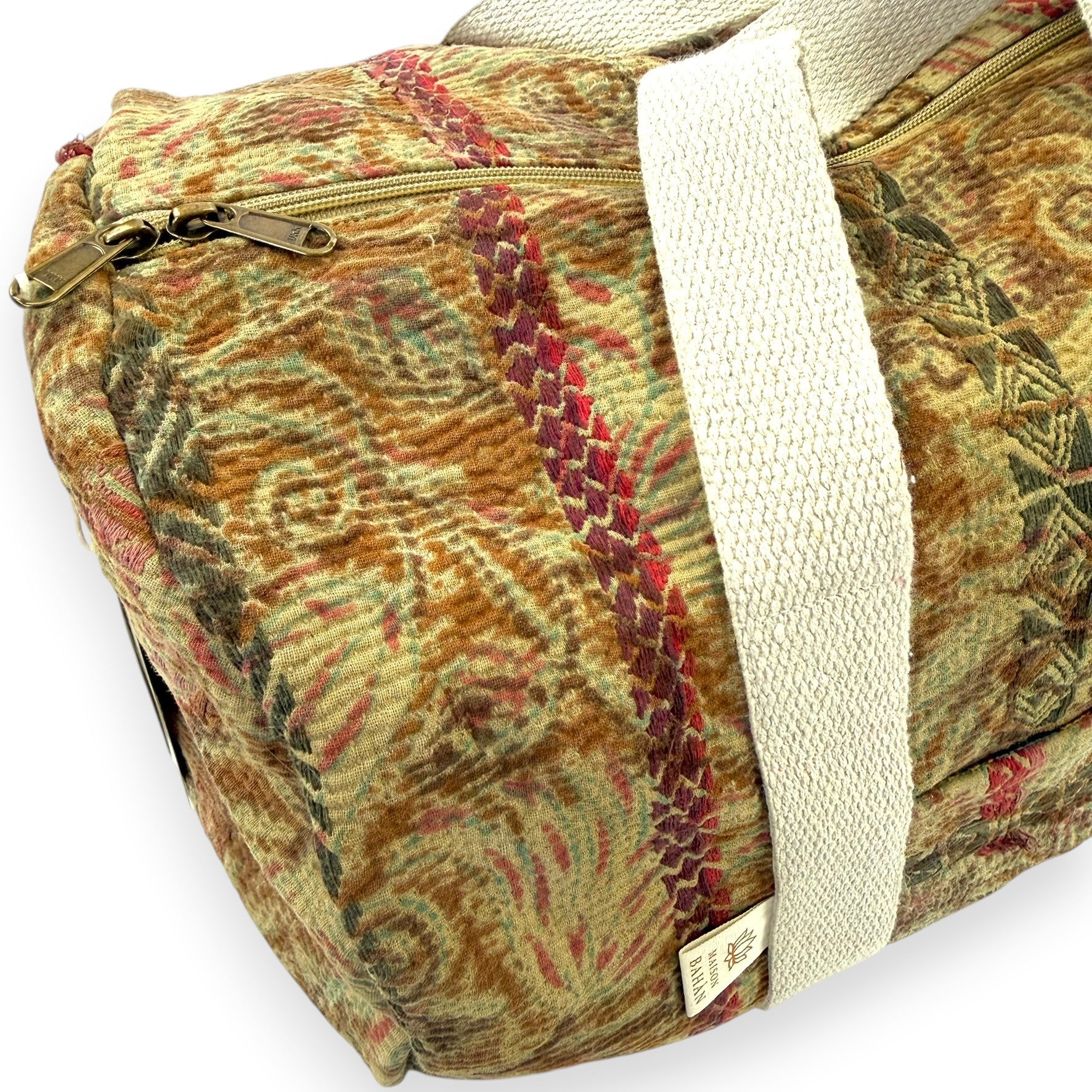 Sac week-end femme Kantha Bagru en coton artisanal vintage sac de voyage bohème Maison Bahan