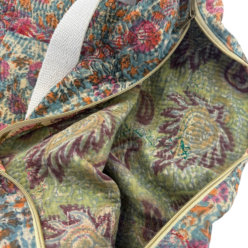 Sac week-end femme Kantha Bagru en coton artisanal vintage sac de voyage bohème Maison Bahan