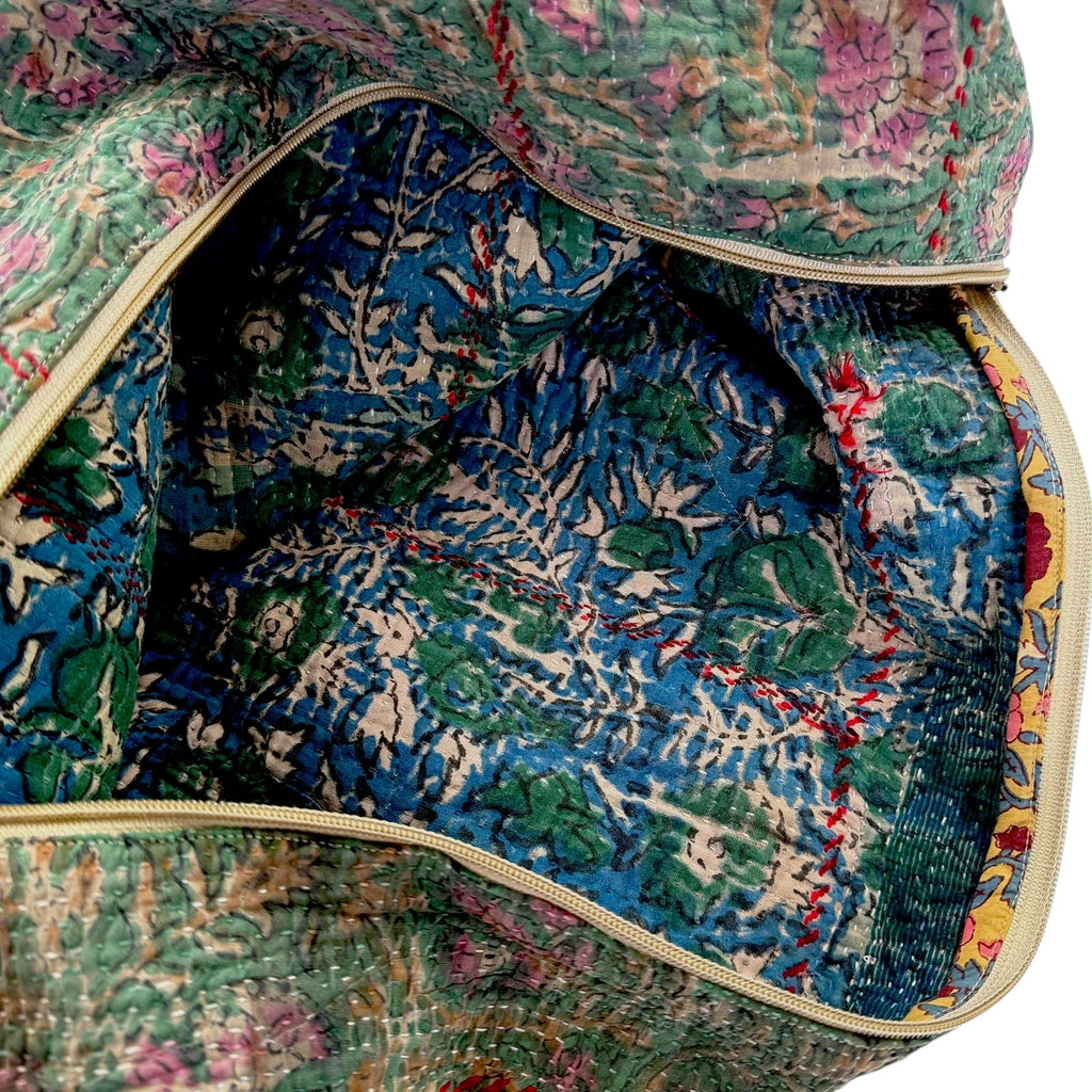 Sac week-end femme Kantha Bagru en coton artisanal vintage sac de voyage bohème Maison Bahan