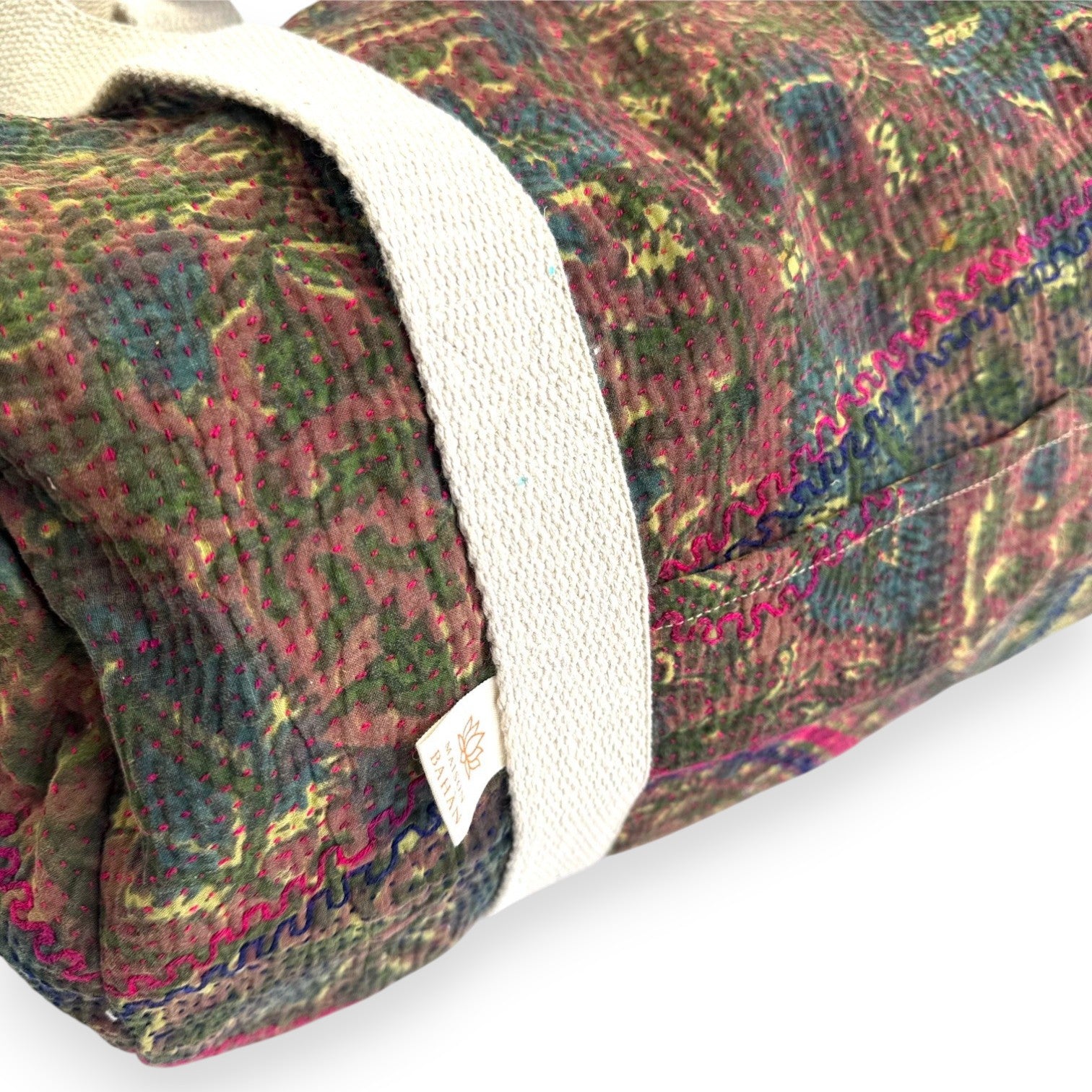 Sac week-end femme Kantha Bagru en coton artisanal vintage sac de voyage bohème Maison Bahan