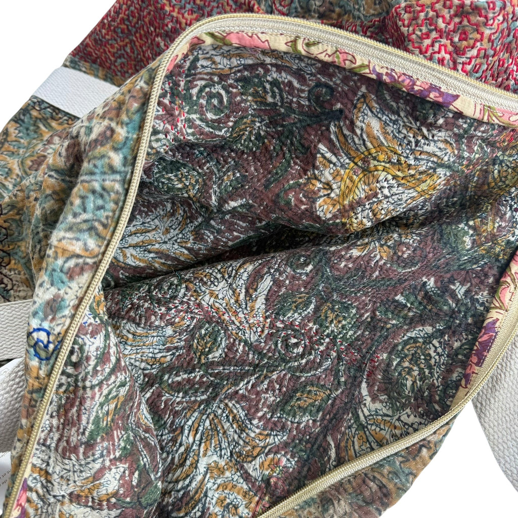 Sac week-end femme Kantha Bagru en coton artisanal vintage sac de voyage bohème Maison Bahan