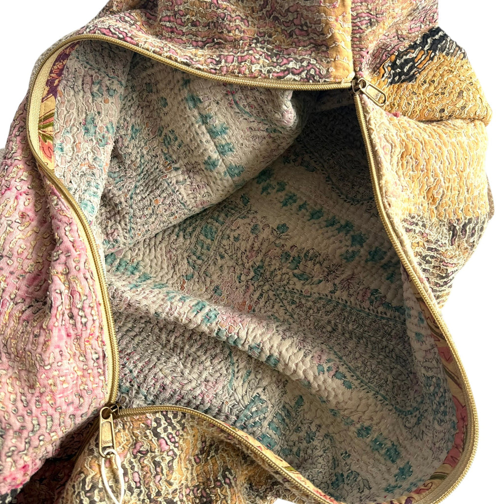Sac week-end femme Kantha Bagru en coton artisanal vintage sac de voyage bohème Maison Bahan