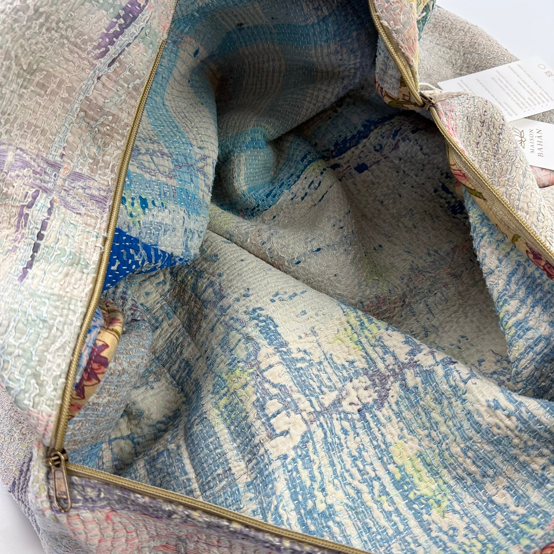 Sac week-end femme Kantha Bagru en coton artisanal vintage sac de voyage bohème Maison Bahan