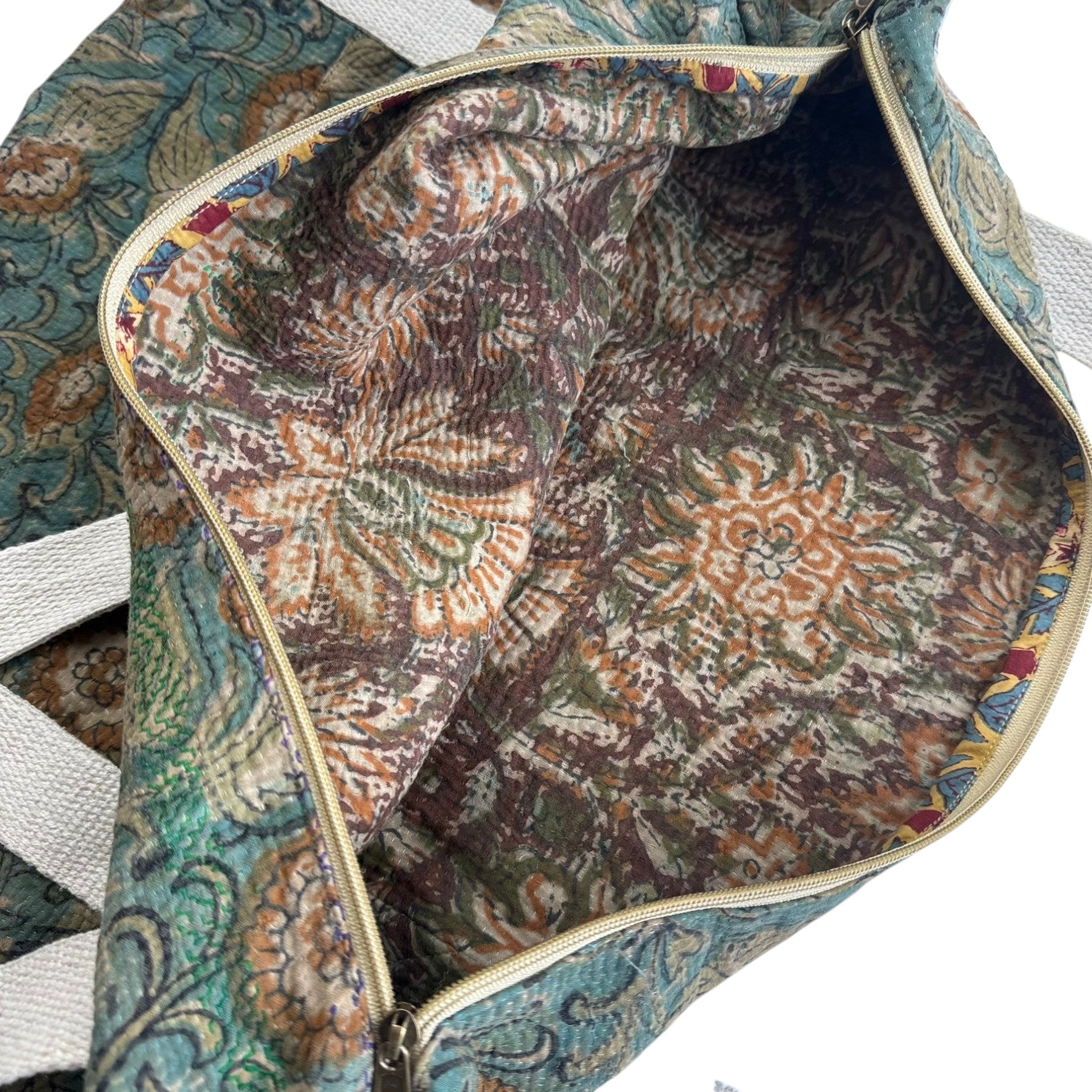 Sac week-end femme Kantha Bagru en coton artisanal vintage sac de voyage bohème Maison Bahan